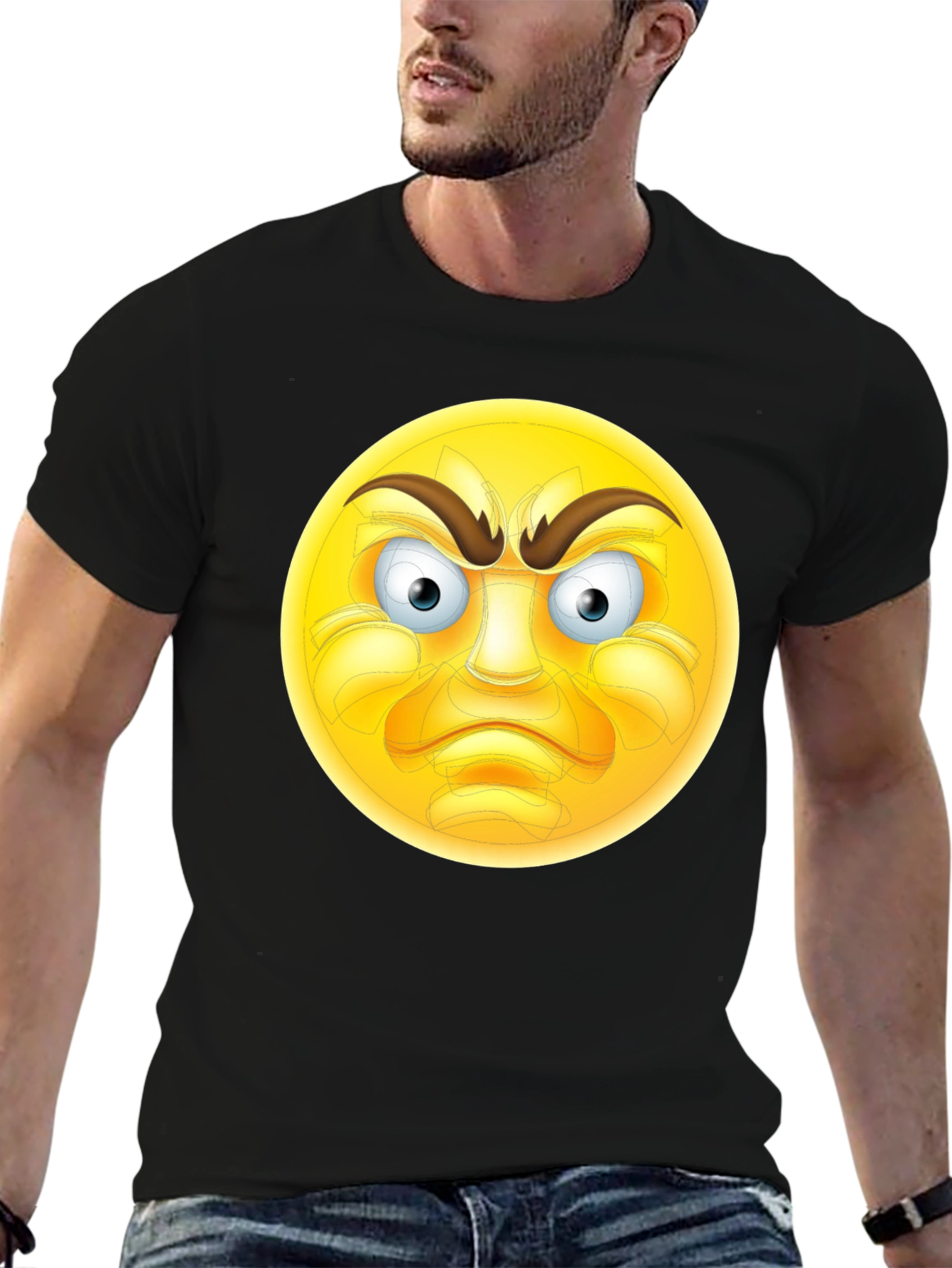 Black Angry Emoji T-Shirt - Black Cotton Tee view 6