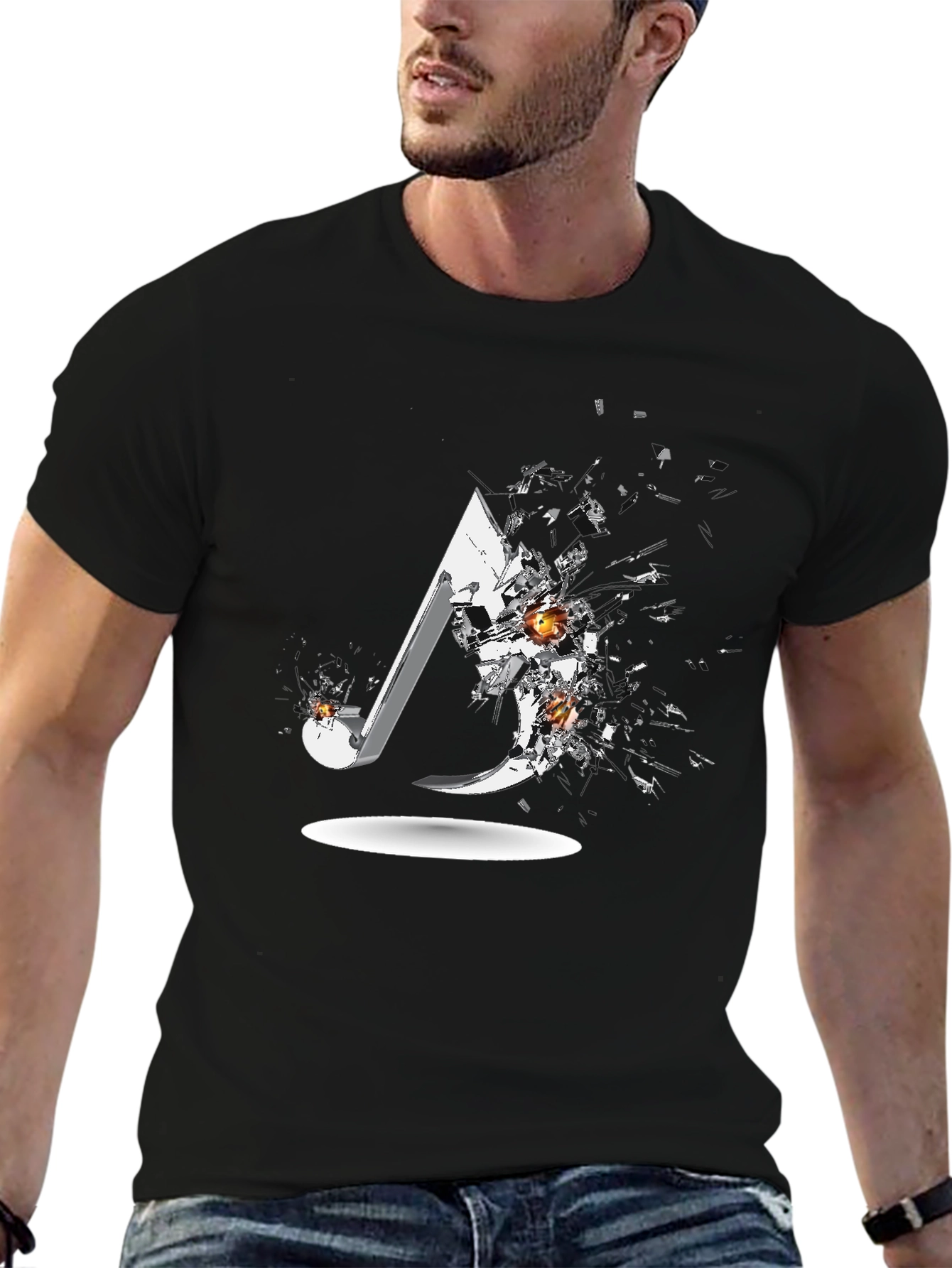 Black Abstract Graphic Print Black T-Shirt view 6