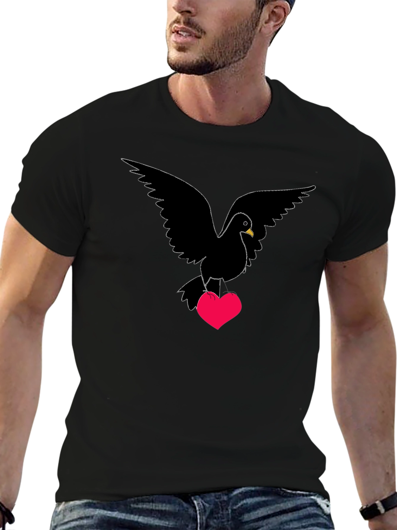 Black Dove Heart T-Shirt - Love Bird Graphic Tee view 6