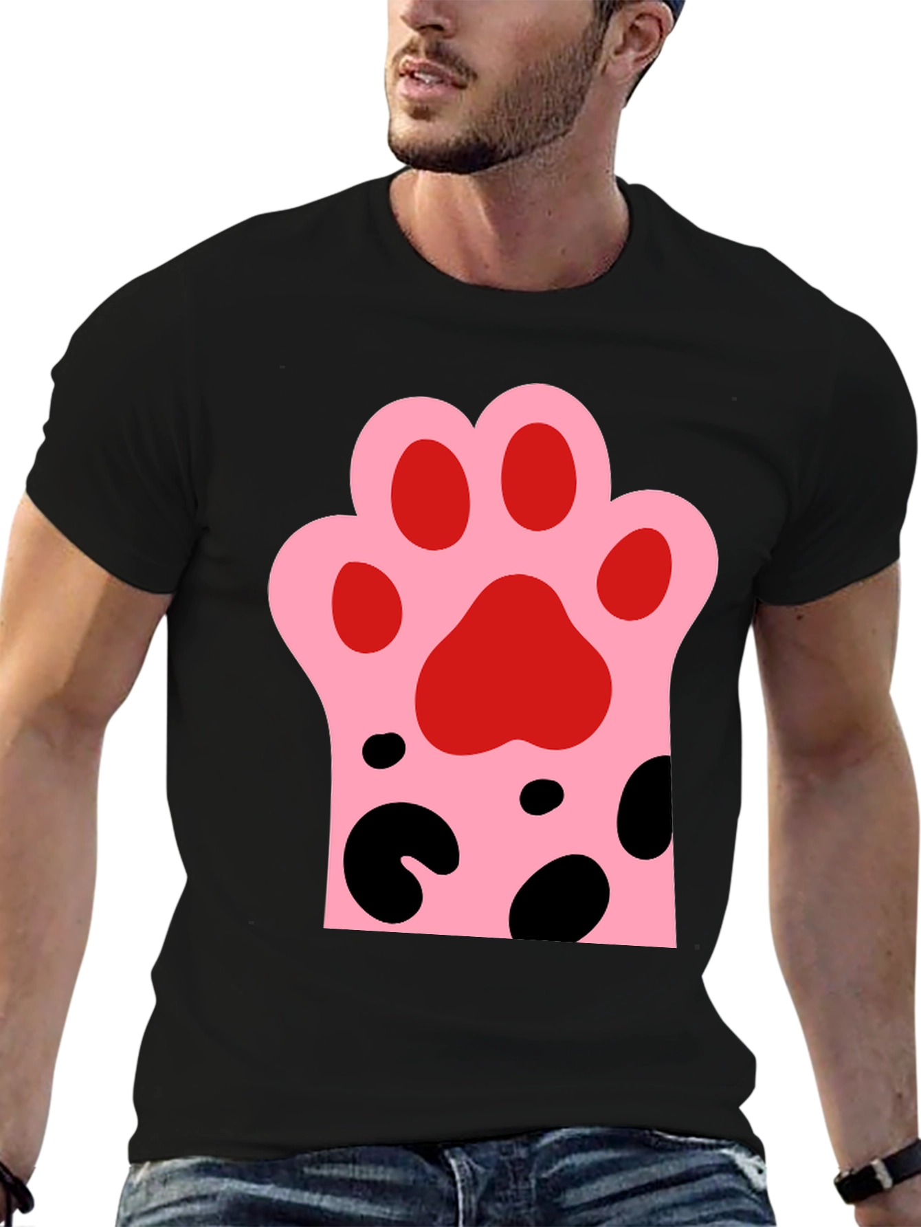 Black Cute Cat Paw Print Black T-Shirt view 6