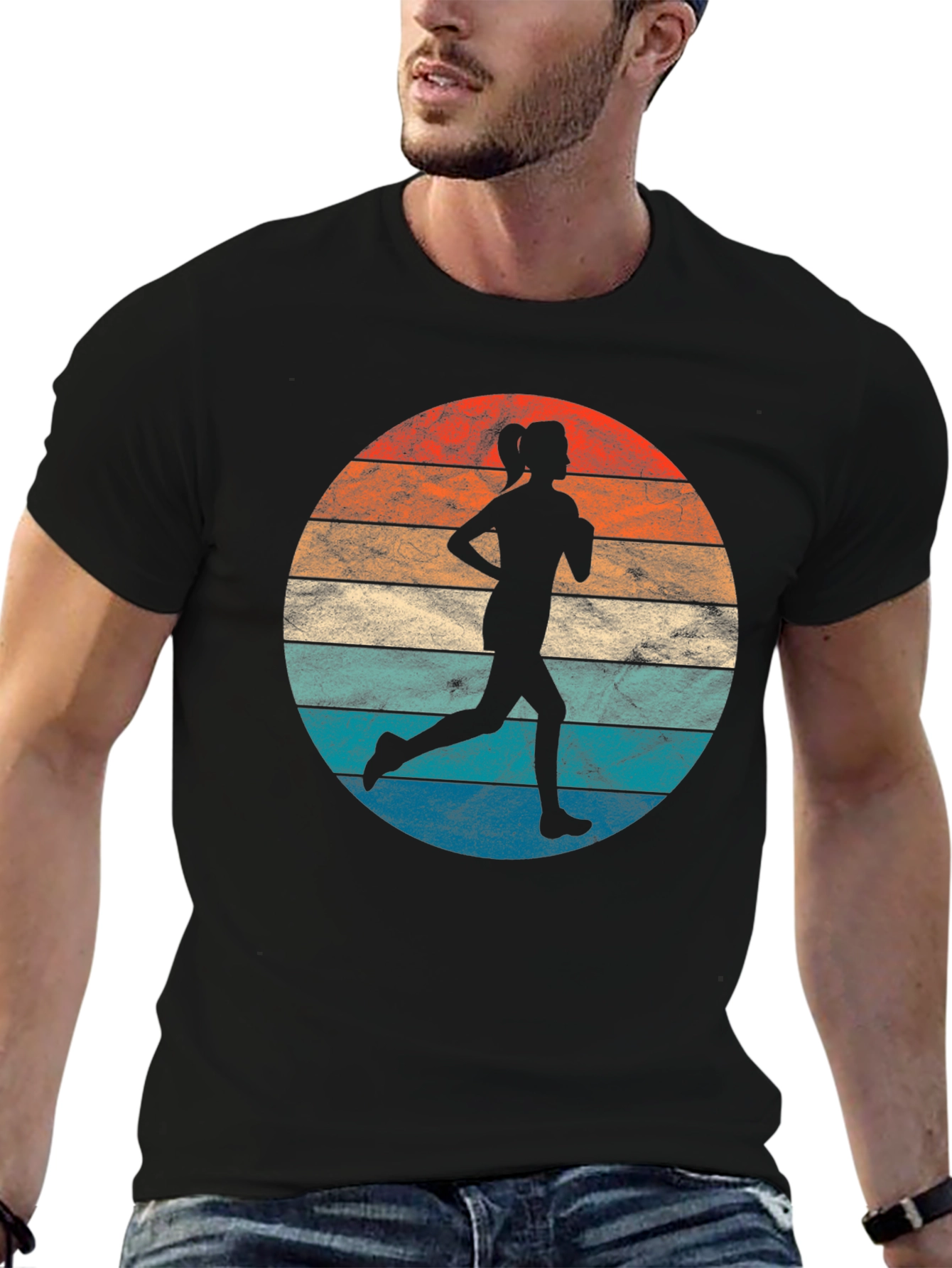 Black Retro Runner Graphic Tee - Vintage Style Sport Shirt view 6