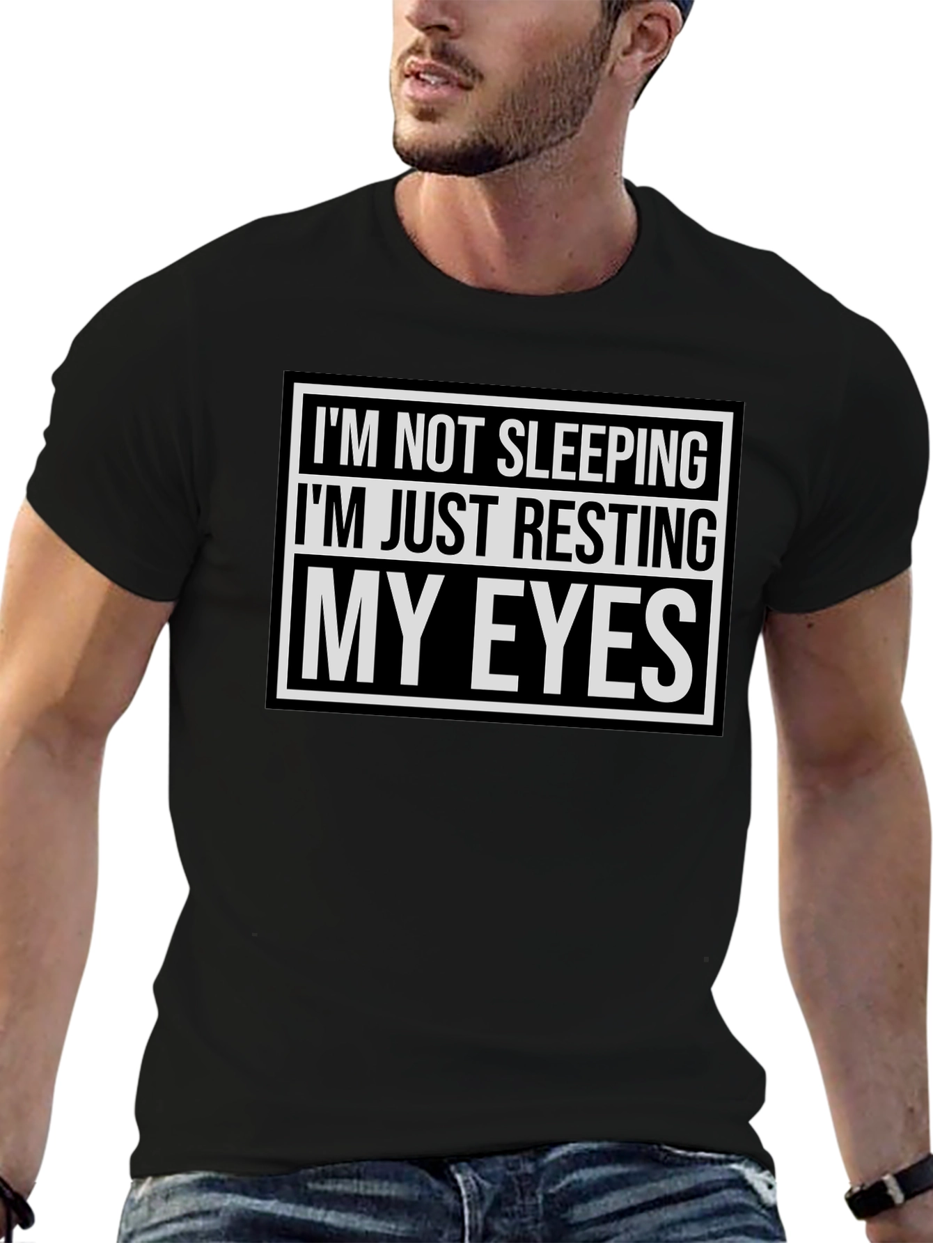 Black Resting My Eyes Funny T-Shirt - Black view 6