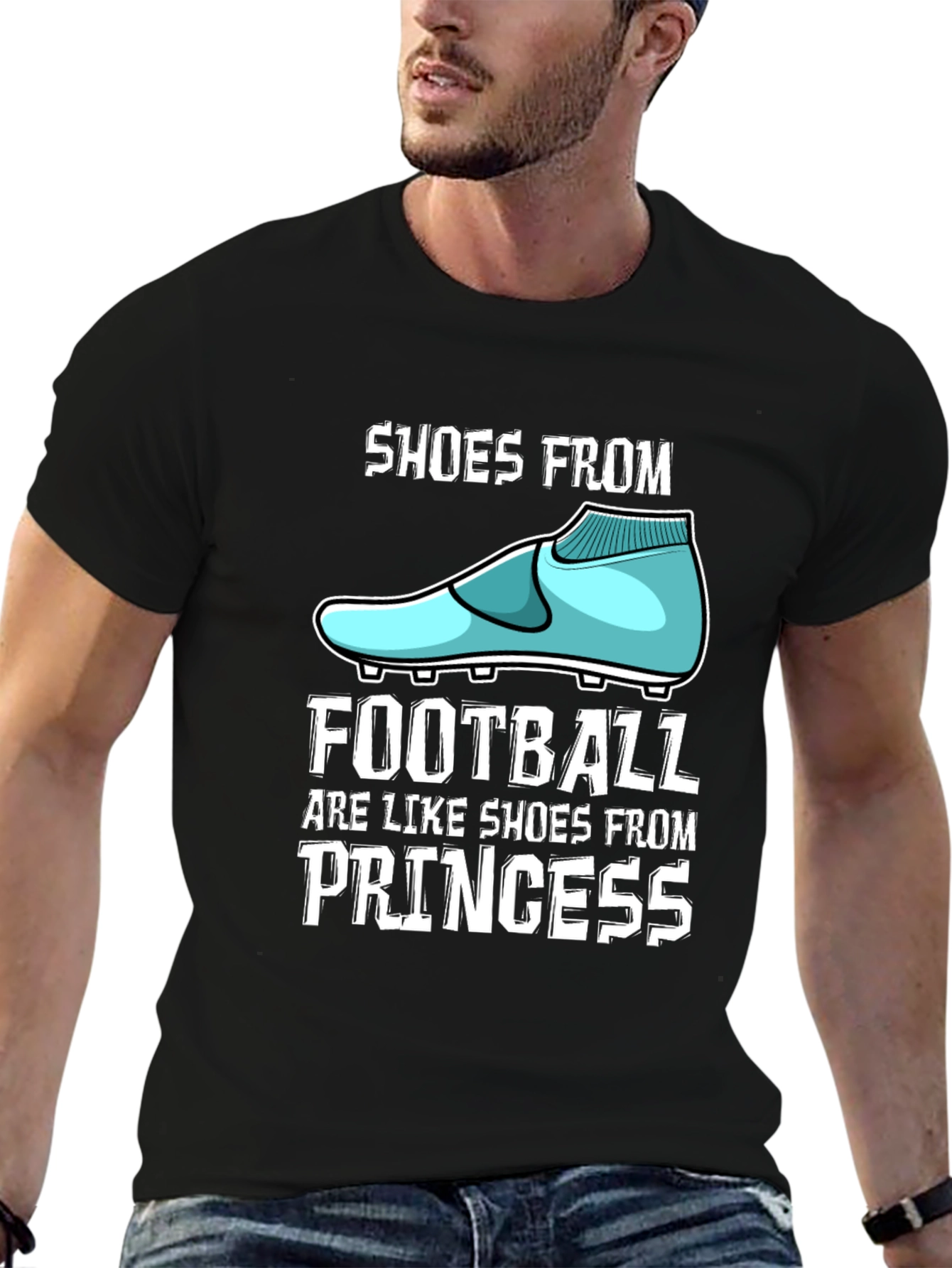 Black Funny Football vs Princess Shoes Graphic Tee view 6