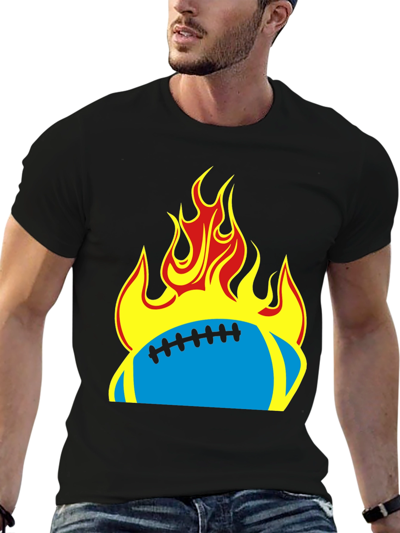 Black Flaming Football T-Shirt - Black Tee view 6
