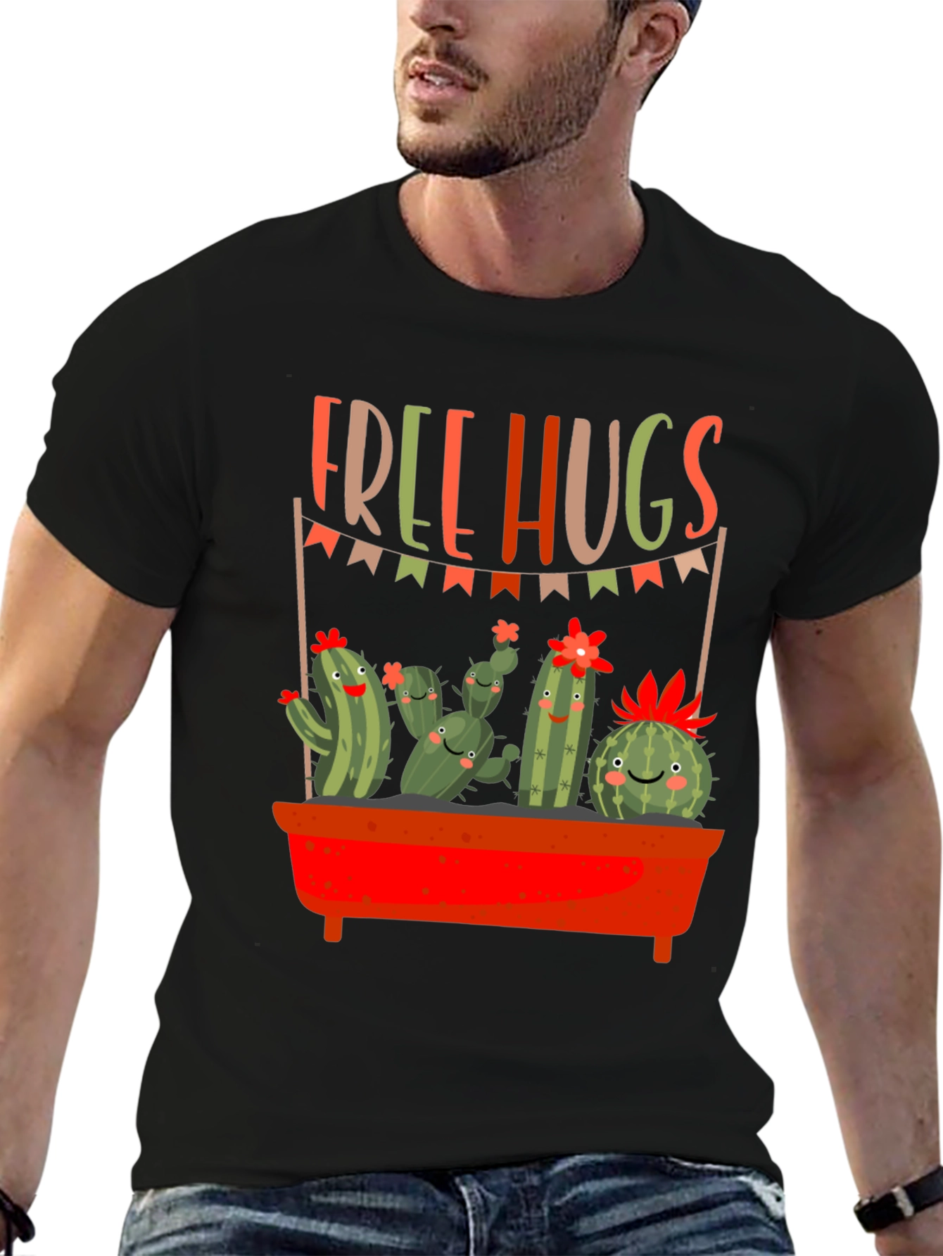 Black Free Hugs Cactus Graphic Tee view 6