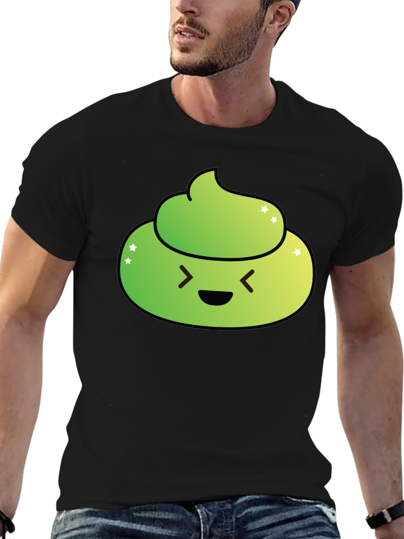 Black Green Emoji Poop T-Shirt - Funny Graphic Tee view 6