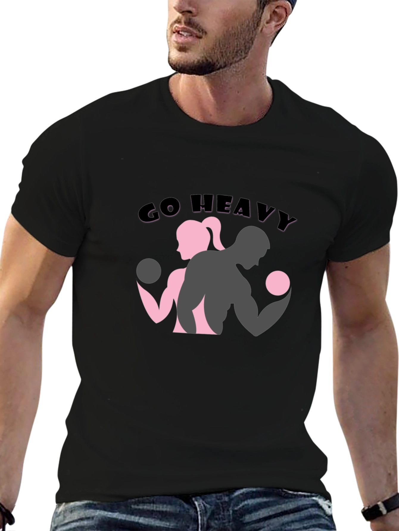 Black Go Heavy Unisex Black T-Shirt view 6