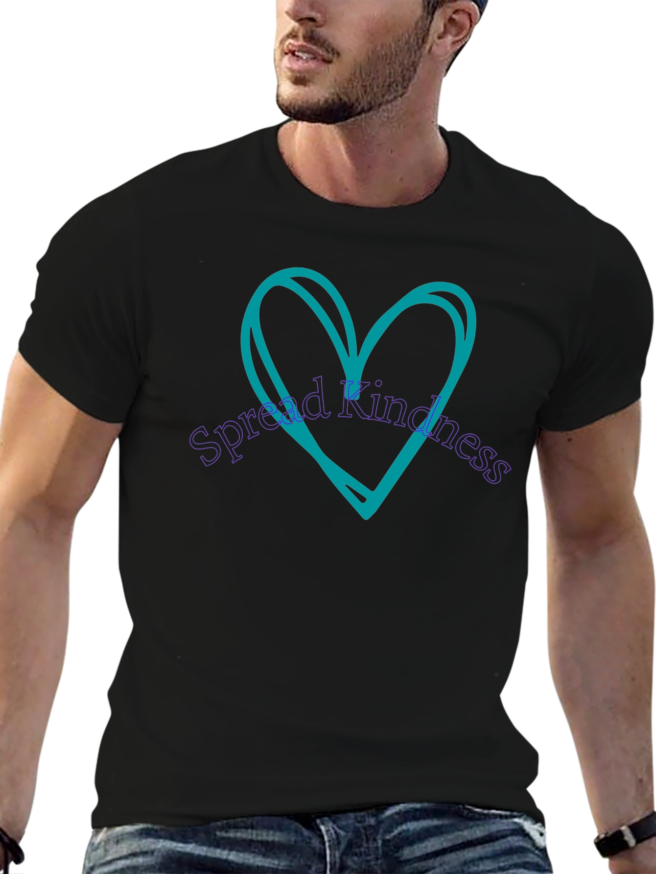 Black Spread Kindness Tee - Heart Design Black T-Shirt view 6