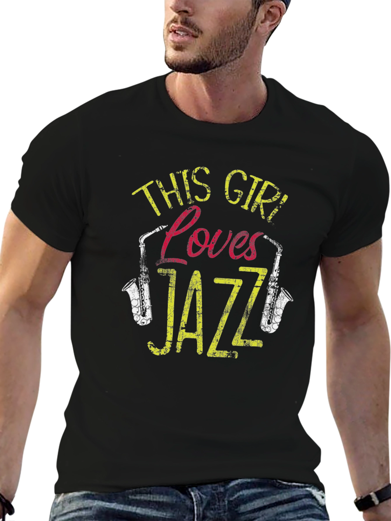 Black This Girl Loves Jazz T-Shirt - Musical Graphic Tee view 6
