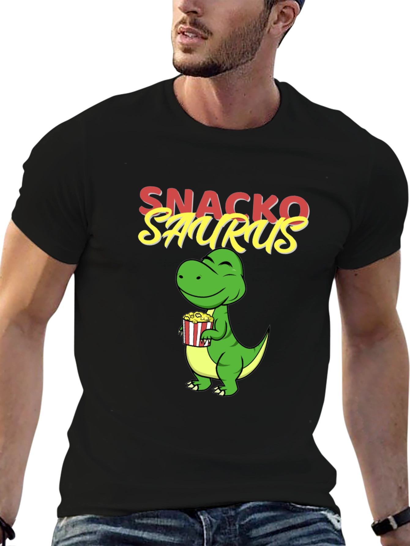 Black Snackosaurus Graphic Tee - Fun Dinosaur T-Shirt view 6