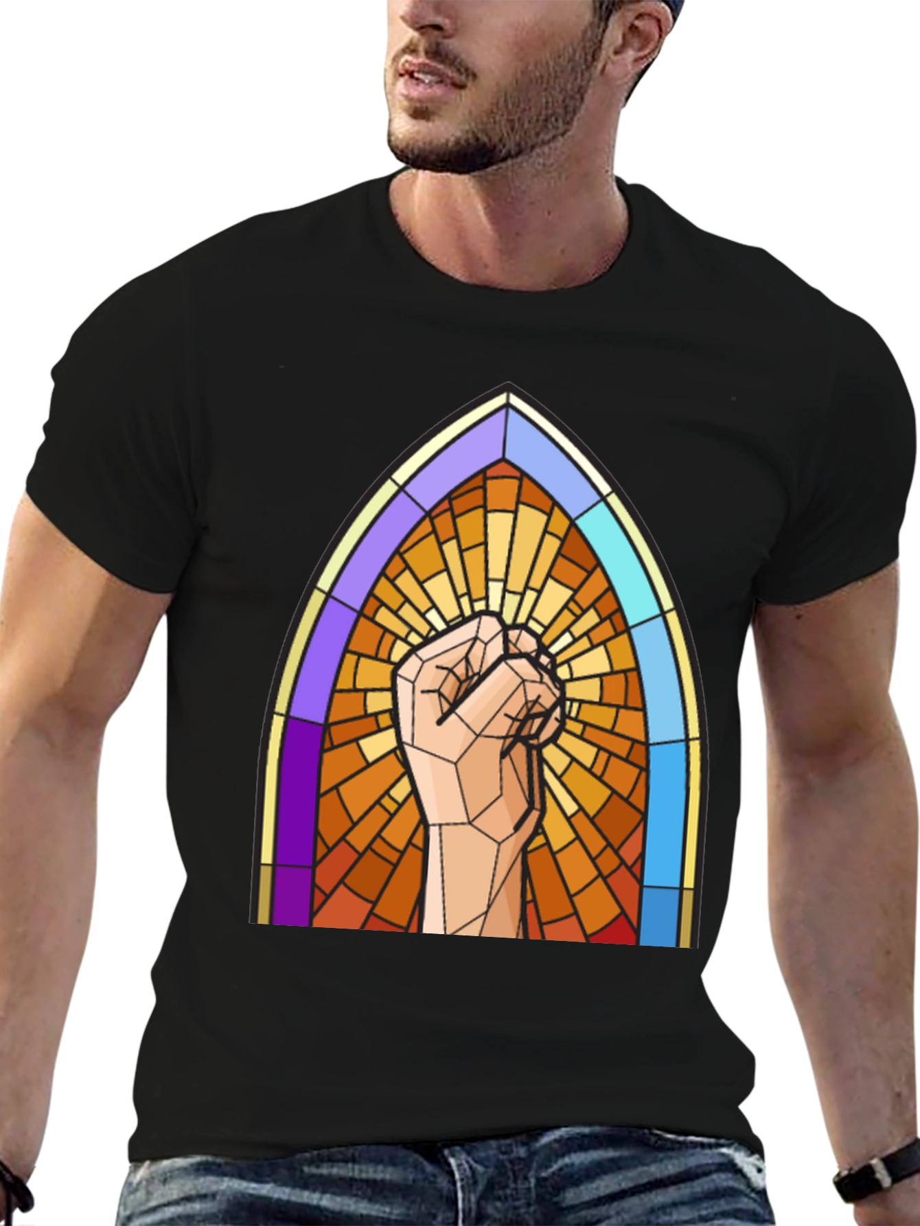 Black Stained Glass Fist T-Shirt view 6