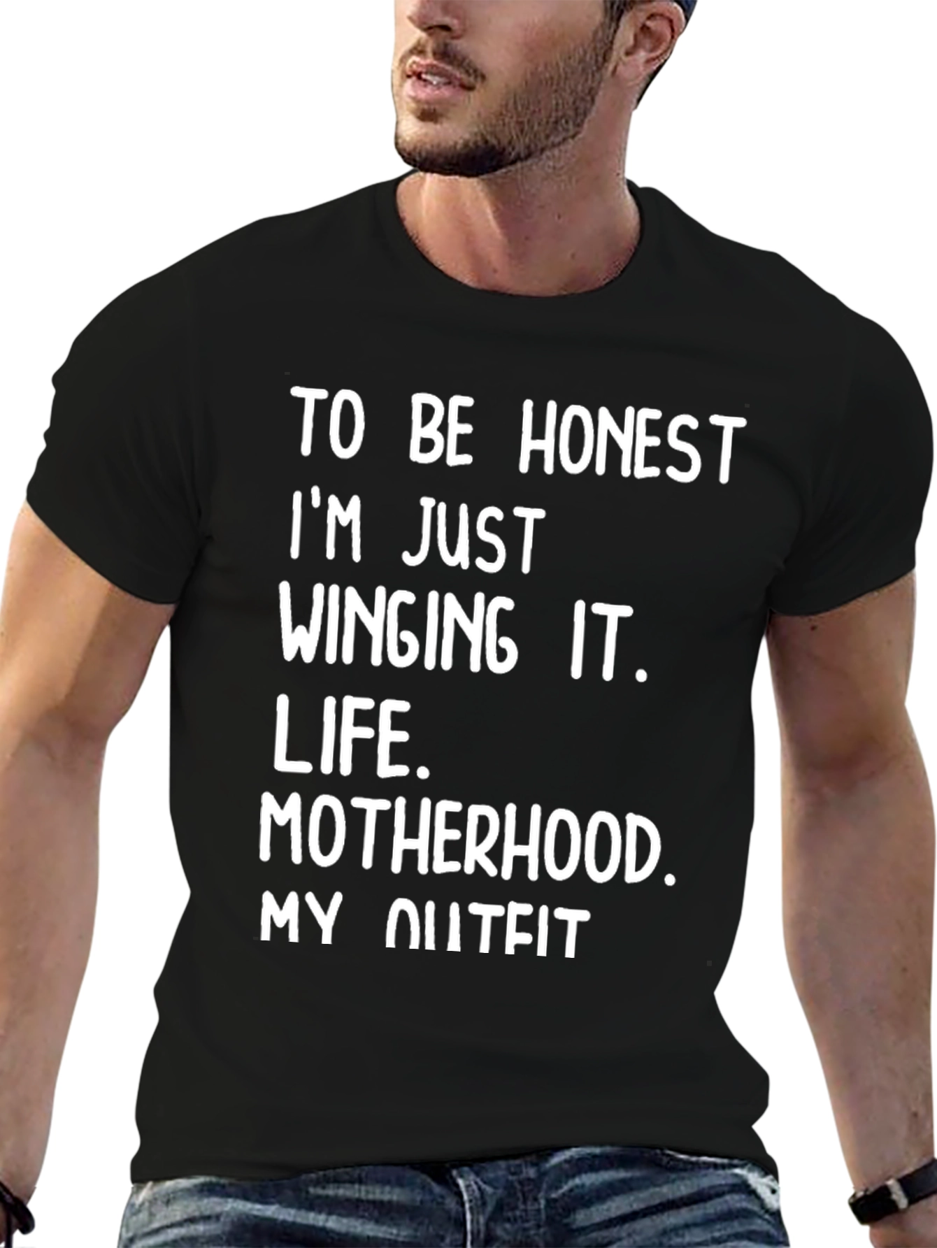 Black Funny "Winging It" Motherhood Tee view 6