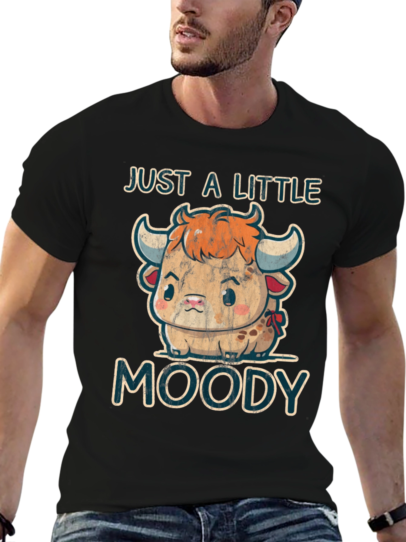 Black Moody Cow Graphic Tee - Cute Cartoon Animal Shirt view 6