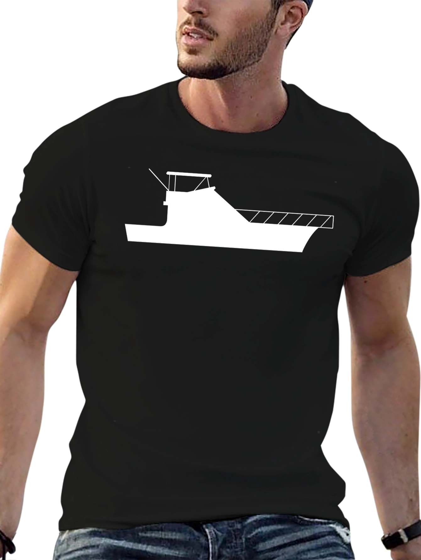 Black Nautical Boat Graphic Tee - Black Cotton T-Shirt view 6