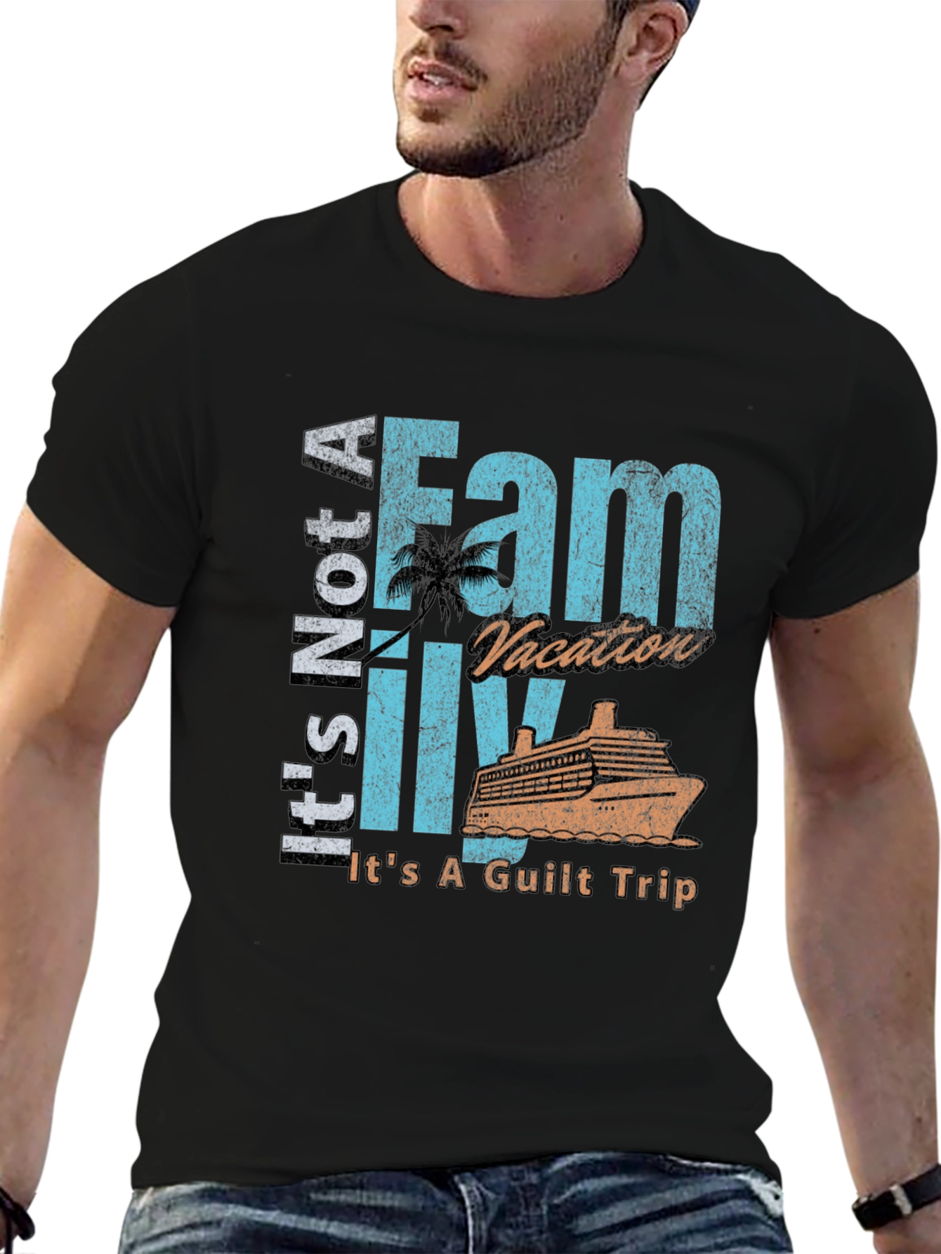 Black Funny Family Vacation Guilt Trip T-Shirt view 6