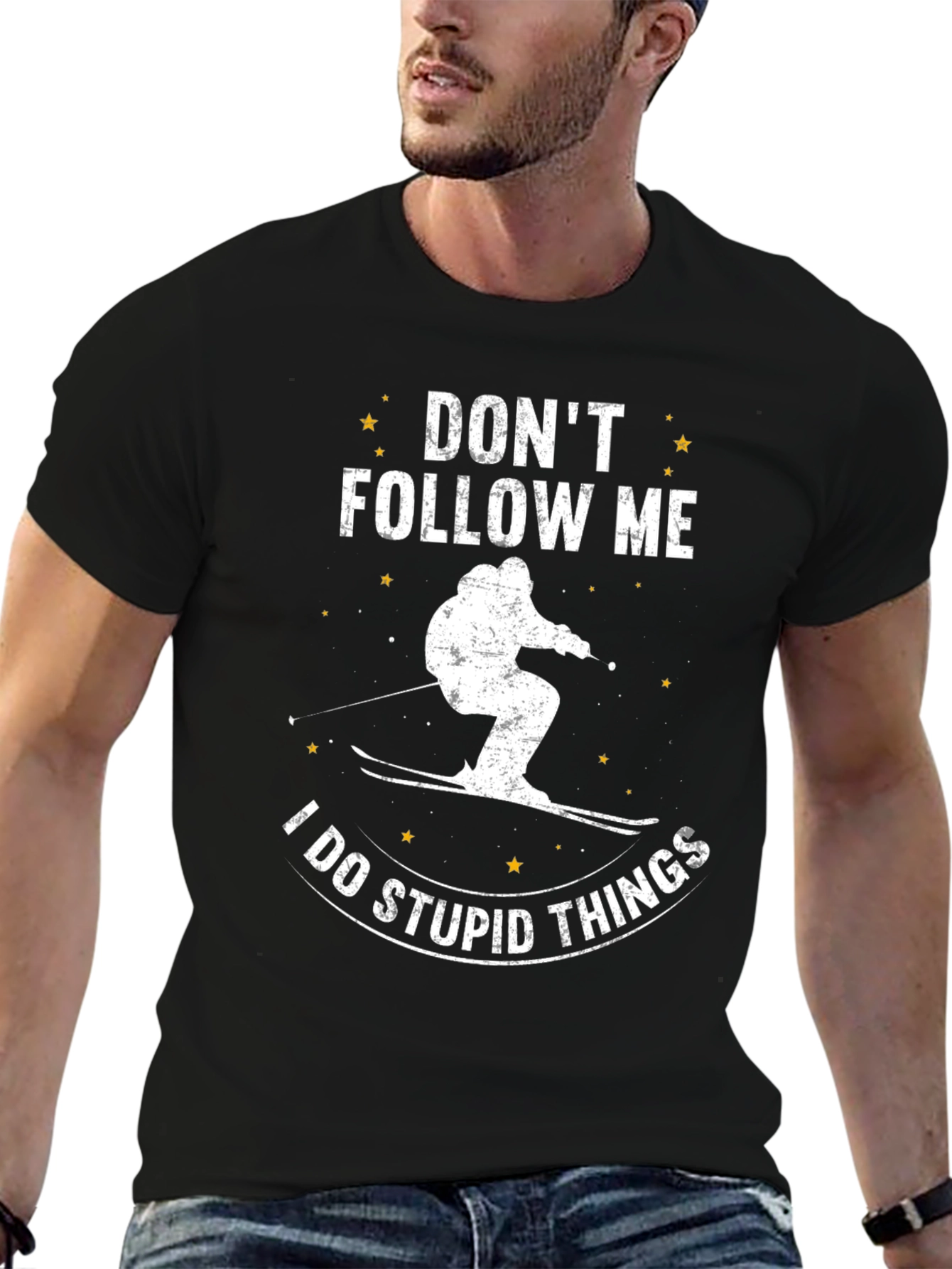 Black Don't Follow Me T-Shirt - Skiing Graphic Tee view 6