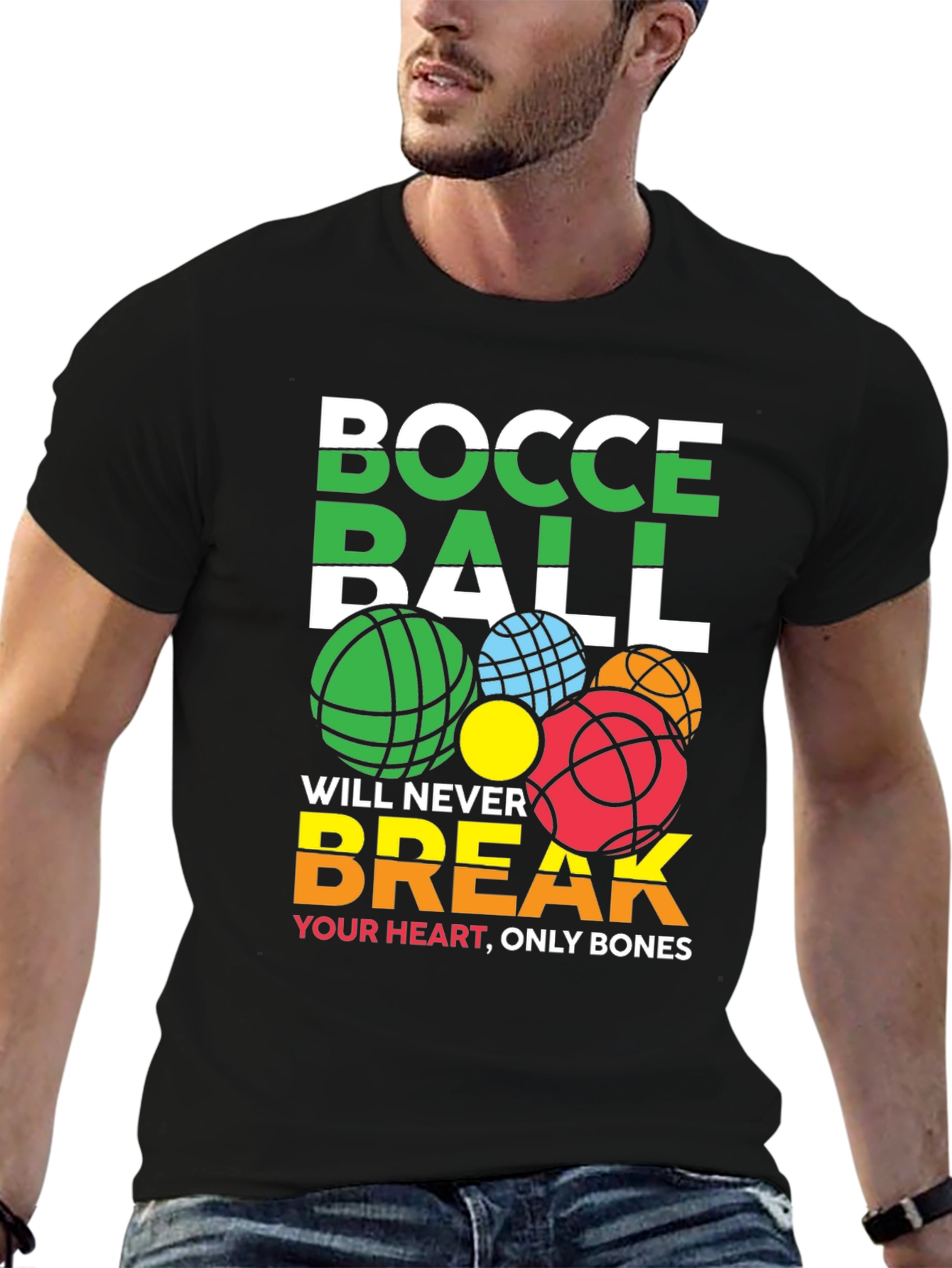 Black Bocce Ball Never Break Your Heart Graphic T-Shirt view 6