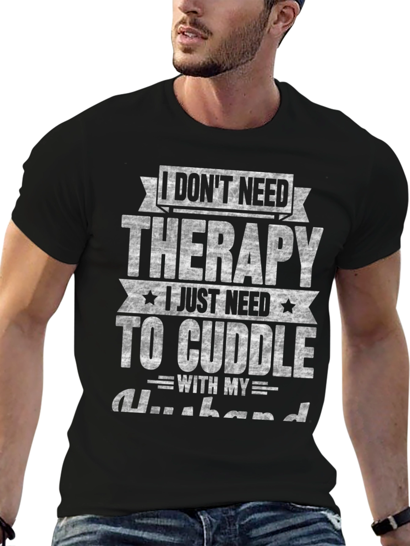 Black Therapy Cuddle Husband Funny Graphic Tee view 6