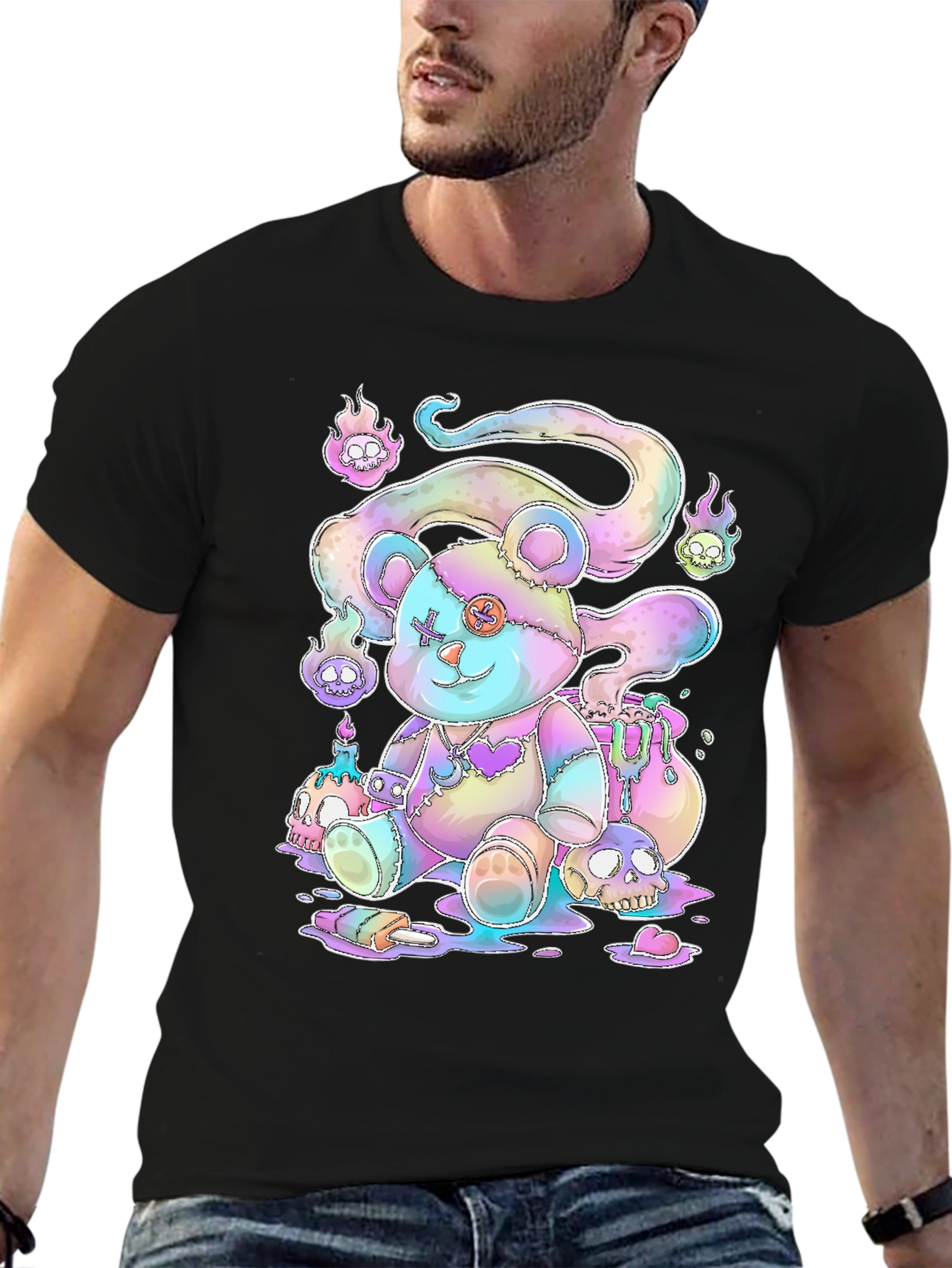 Black Gothic Pastel Teddy Bear Graphic Tee view 6