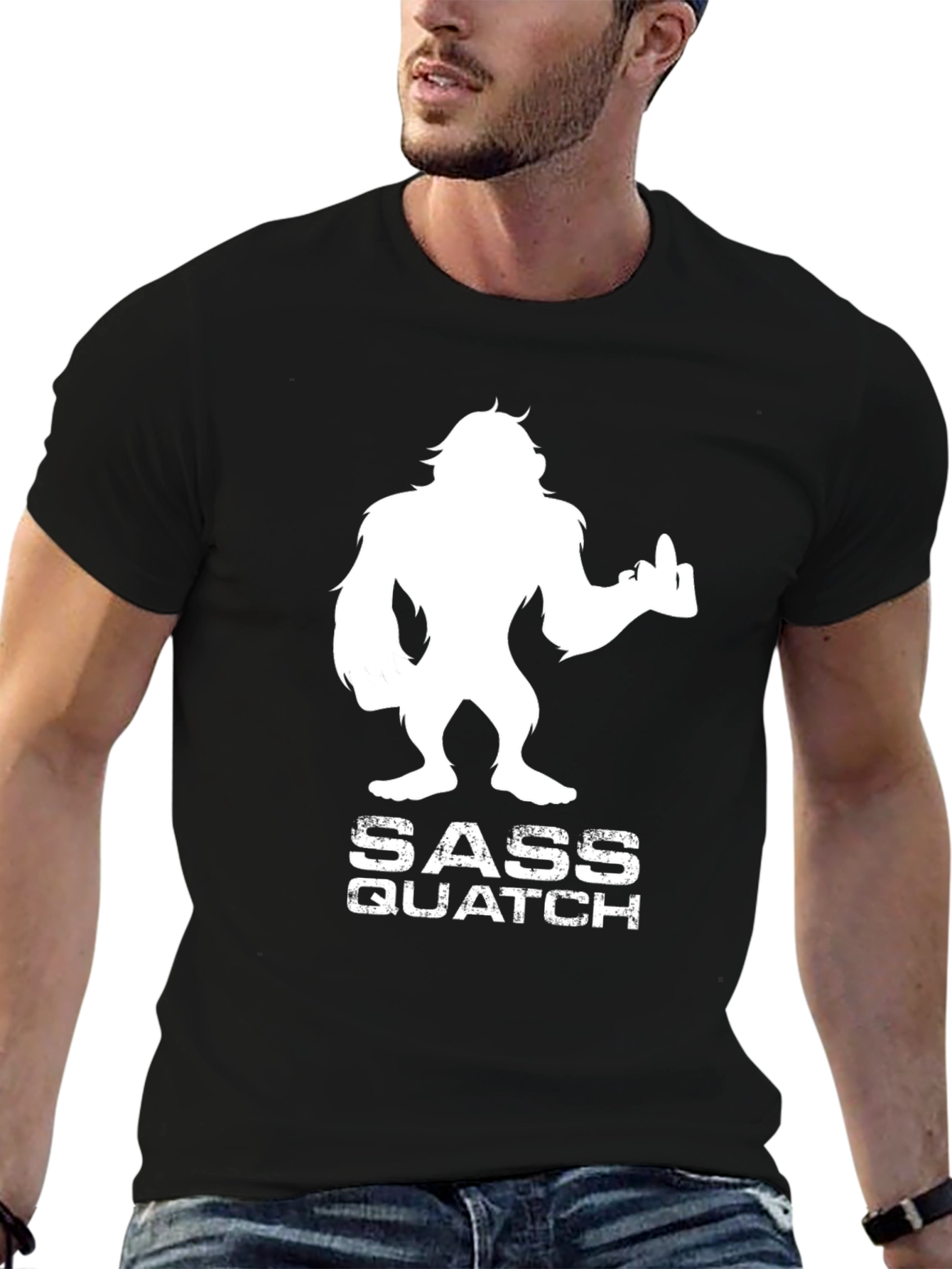 Black Sassquatch Funny Graphic T-Shirt view 6