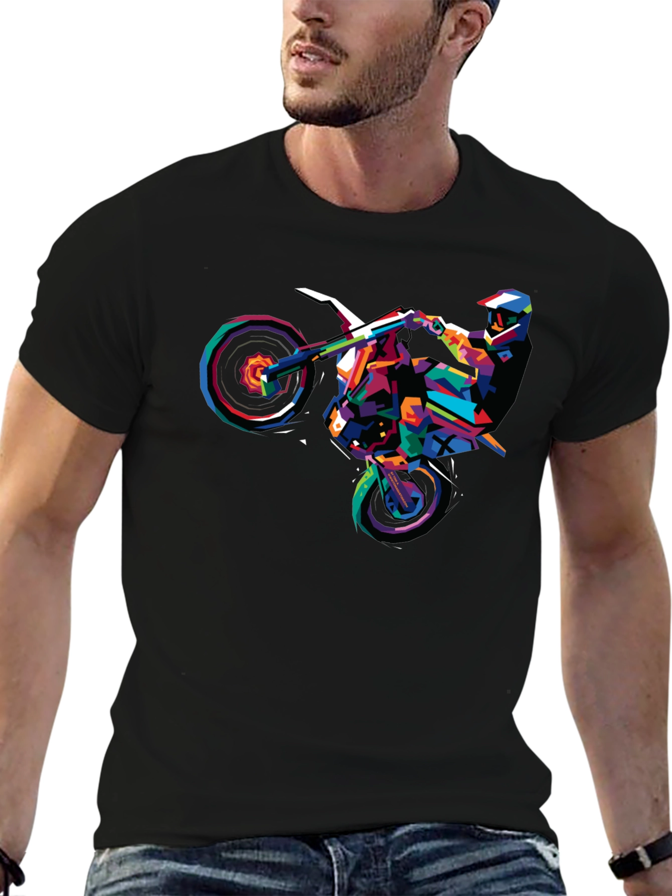 Geometric Motocross Rider Graphic T-Shirt - 6