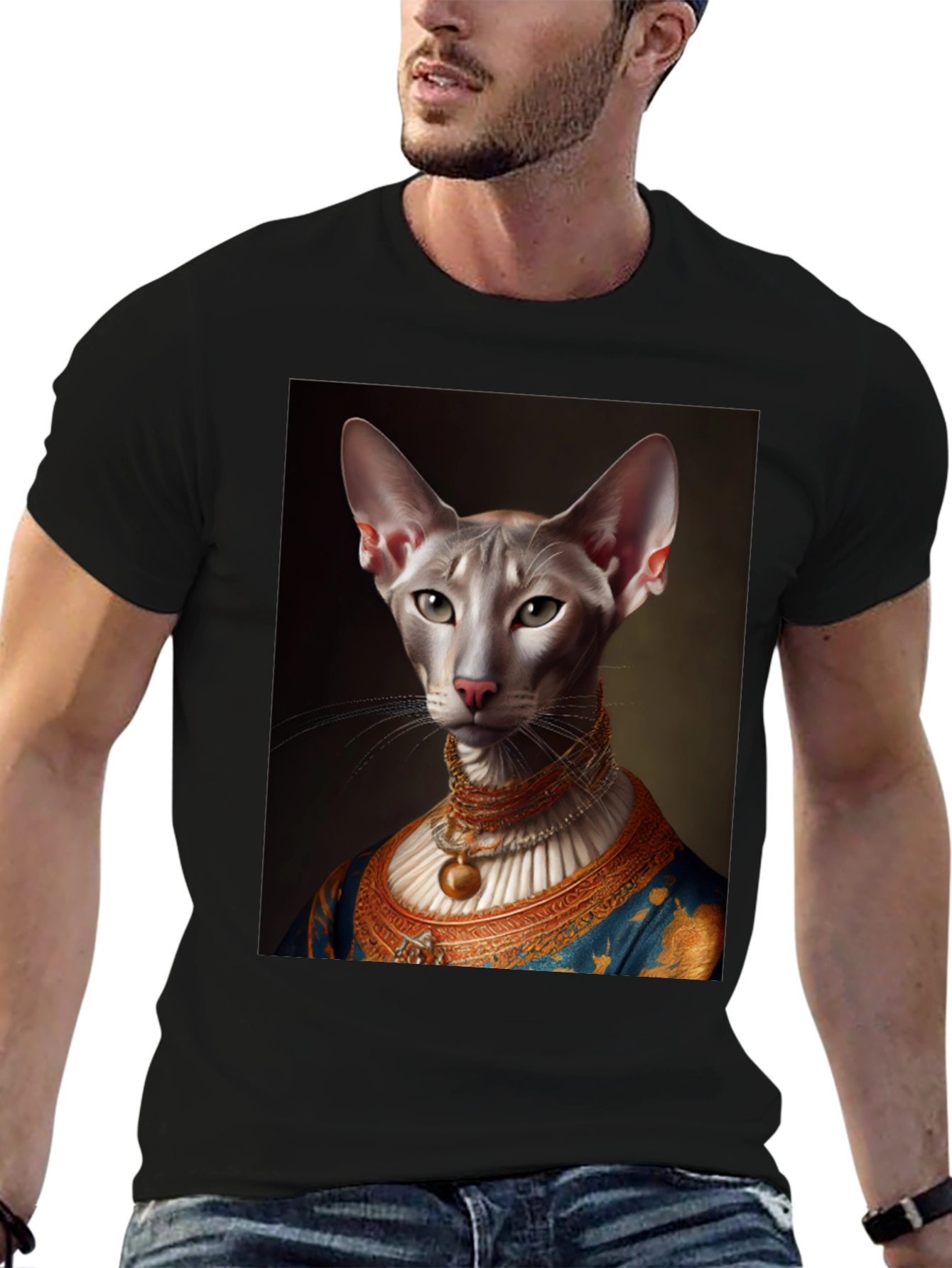 Black Royal Cat Portrait T-Shirt view 6