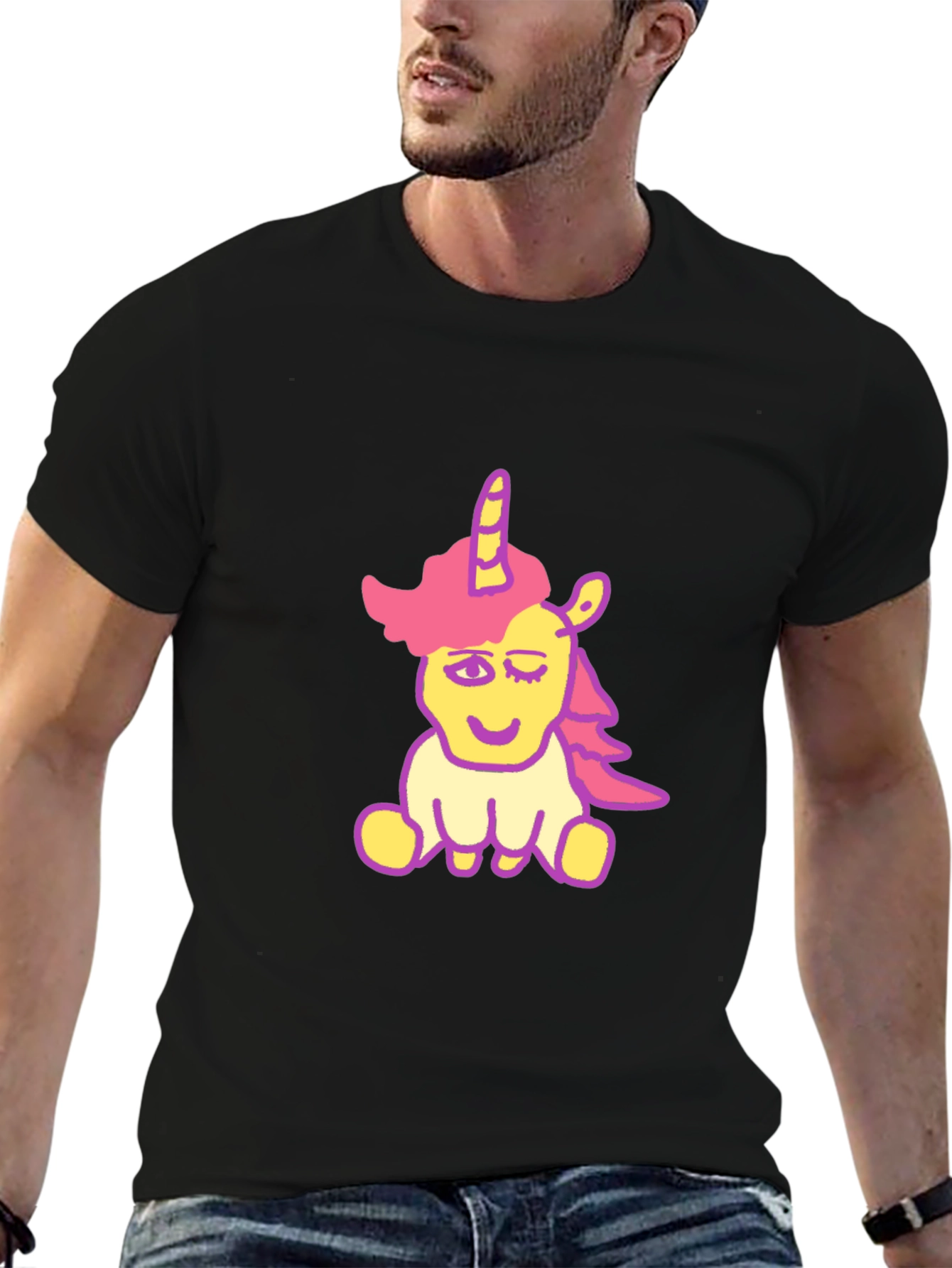 Black Unicorn Graphic Print T-Shirt view 6