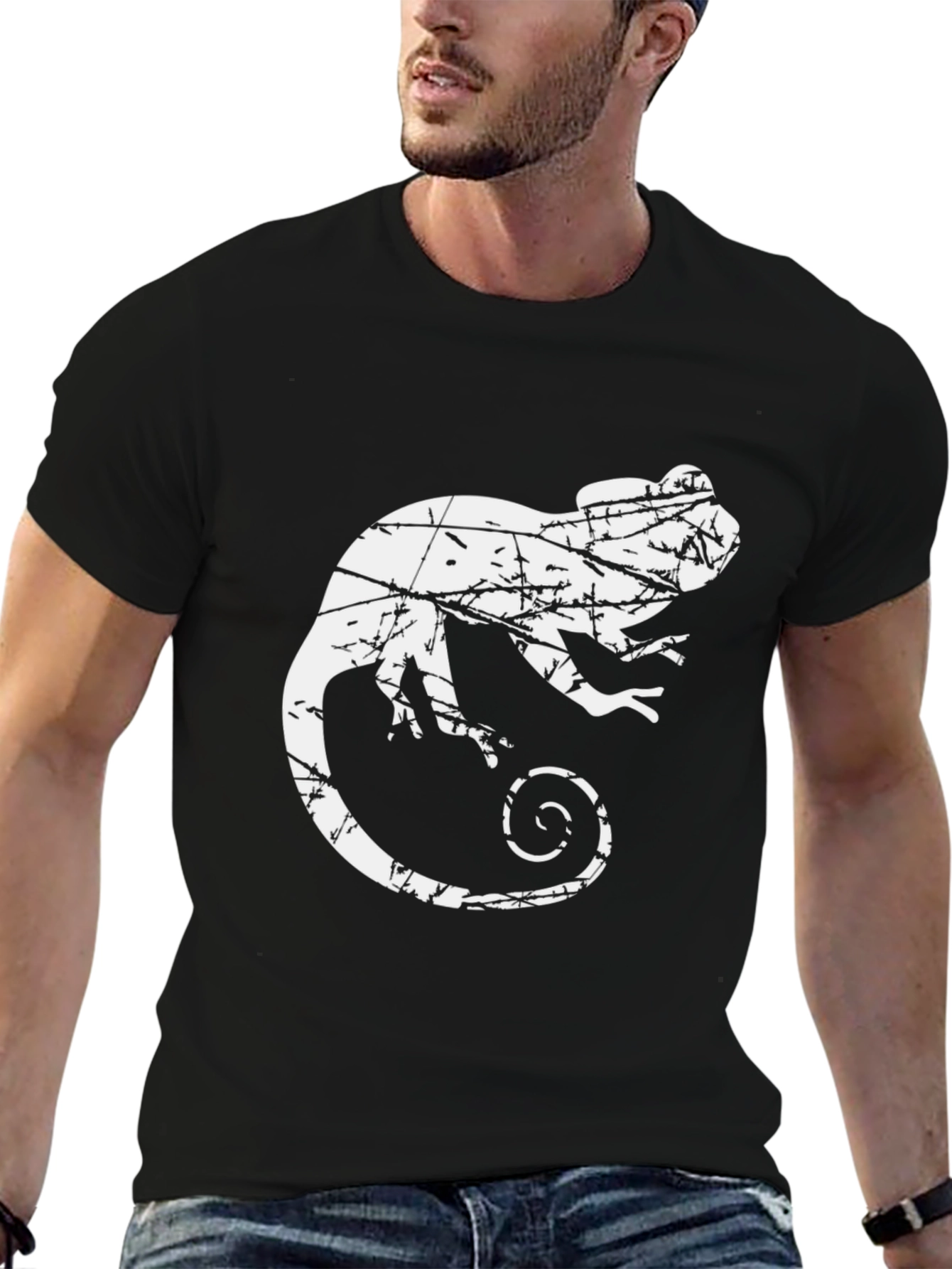 Black Distressed Chameleon Graphic Tee view 6