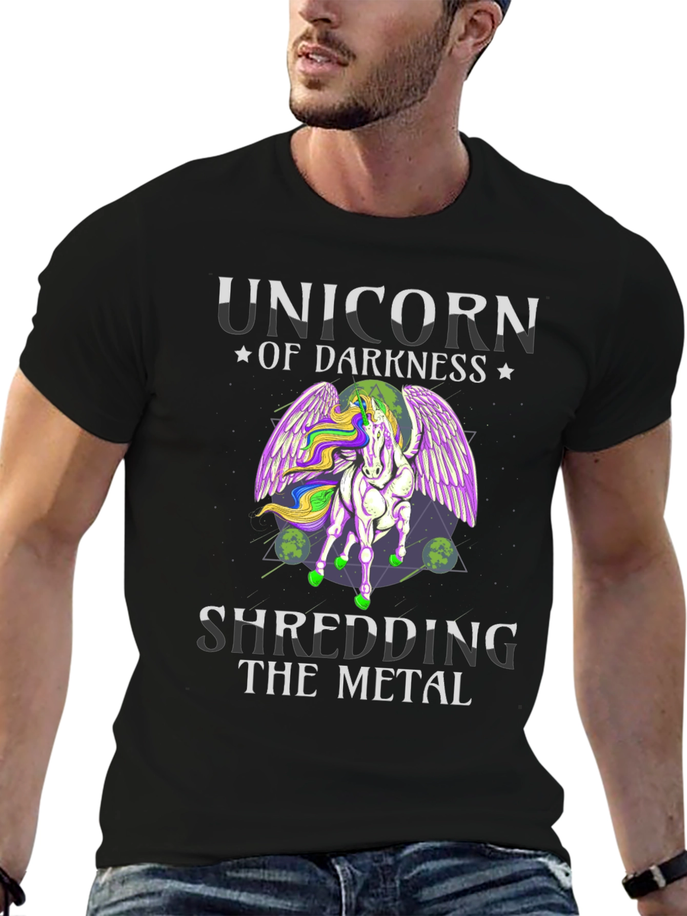 Black Unicorn of Darkness Shredding Metal T-Shirt view 6