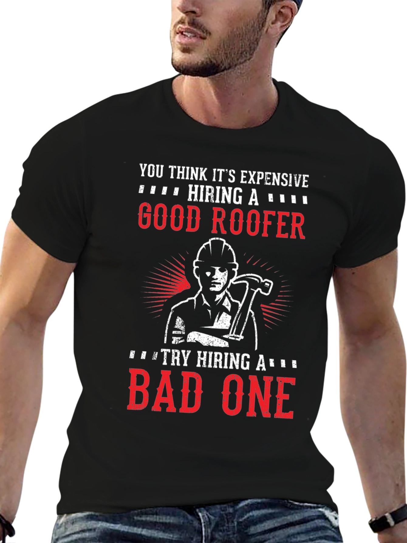 Black Funny Roofer T-Shirt - Good vs. Bad Roofer Design view 6
