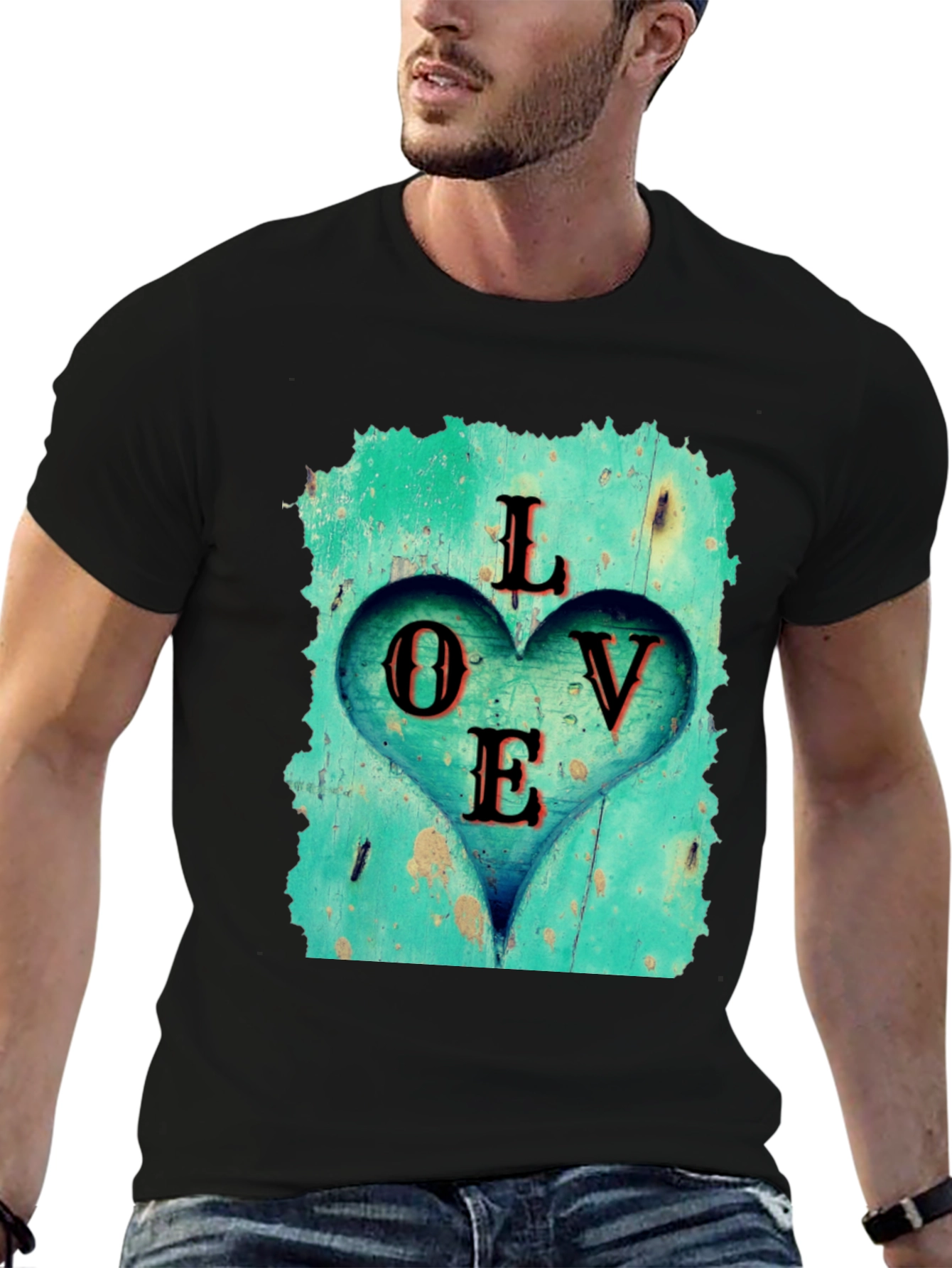 Black Love Heart Graphic Tee - Black Casual T-Shirt view 6