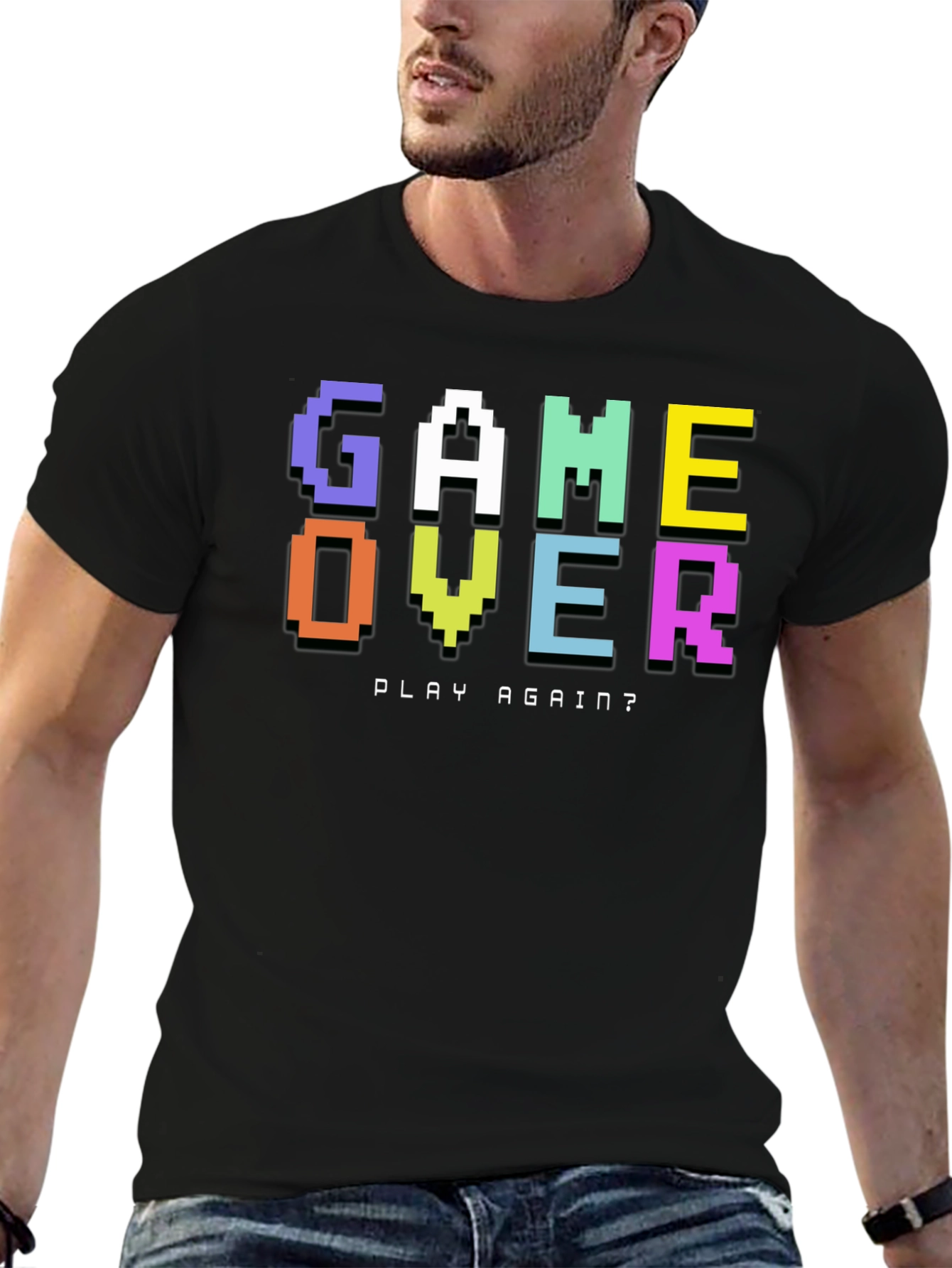 Black Game Over T-Shirt - Pixel Style Retro Gamer Tee view 6