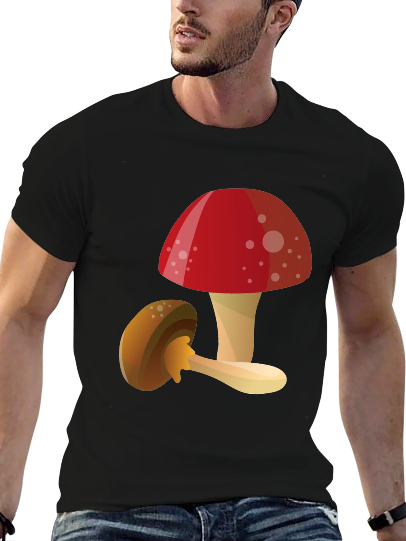 Black Mushroom Graphic T-Shirt - Funky Casual Tee view 6