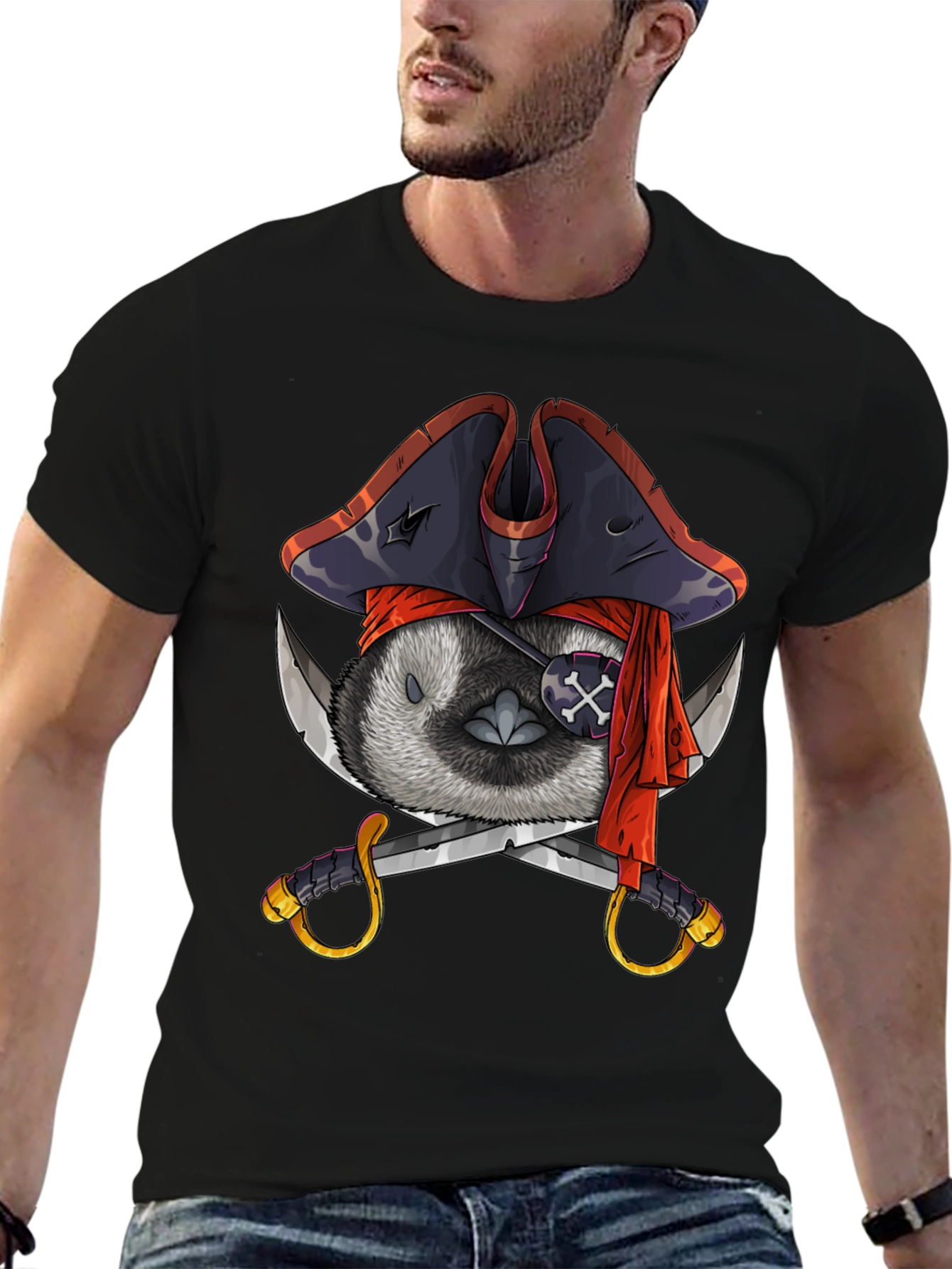 Black Pirate Raccoon Graphic T-Shirt view 6