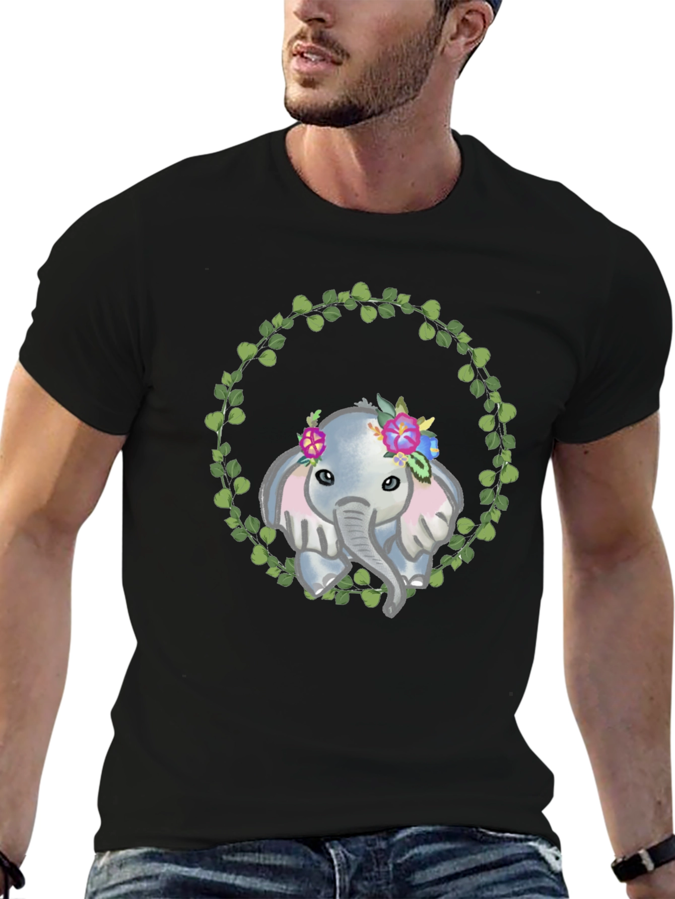 Black Elephant Floral Wreath Graphic Tee view 6