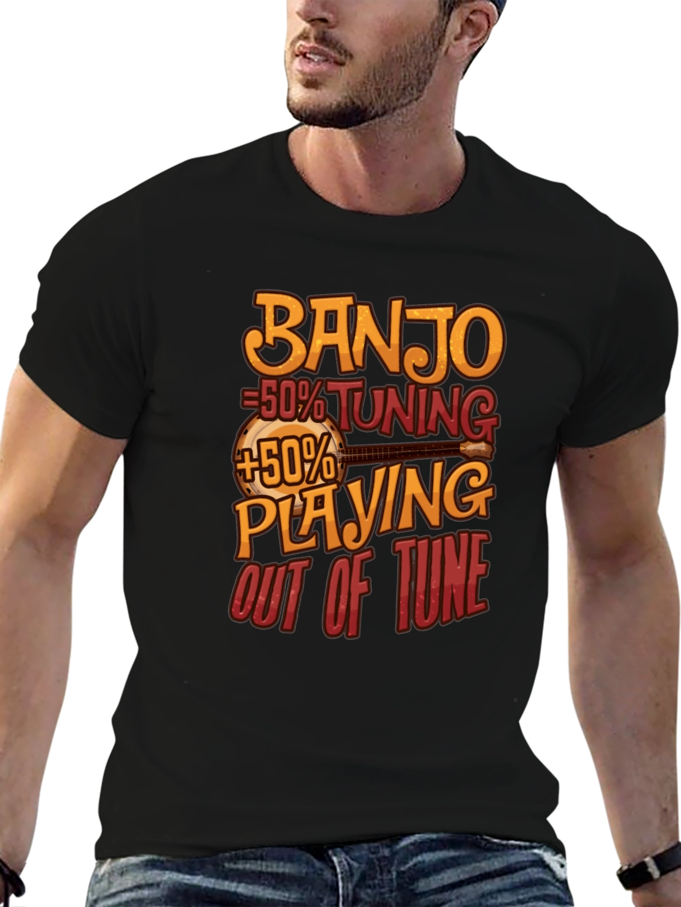 Black Banjo Tuning Playing Funny Musician T-Shirt view 6