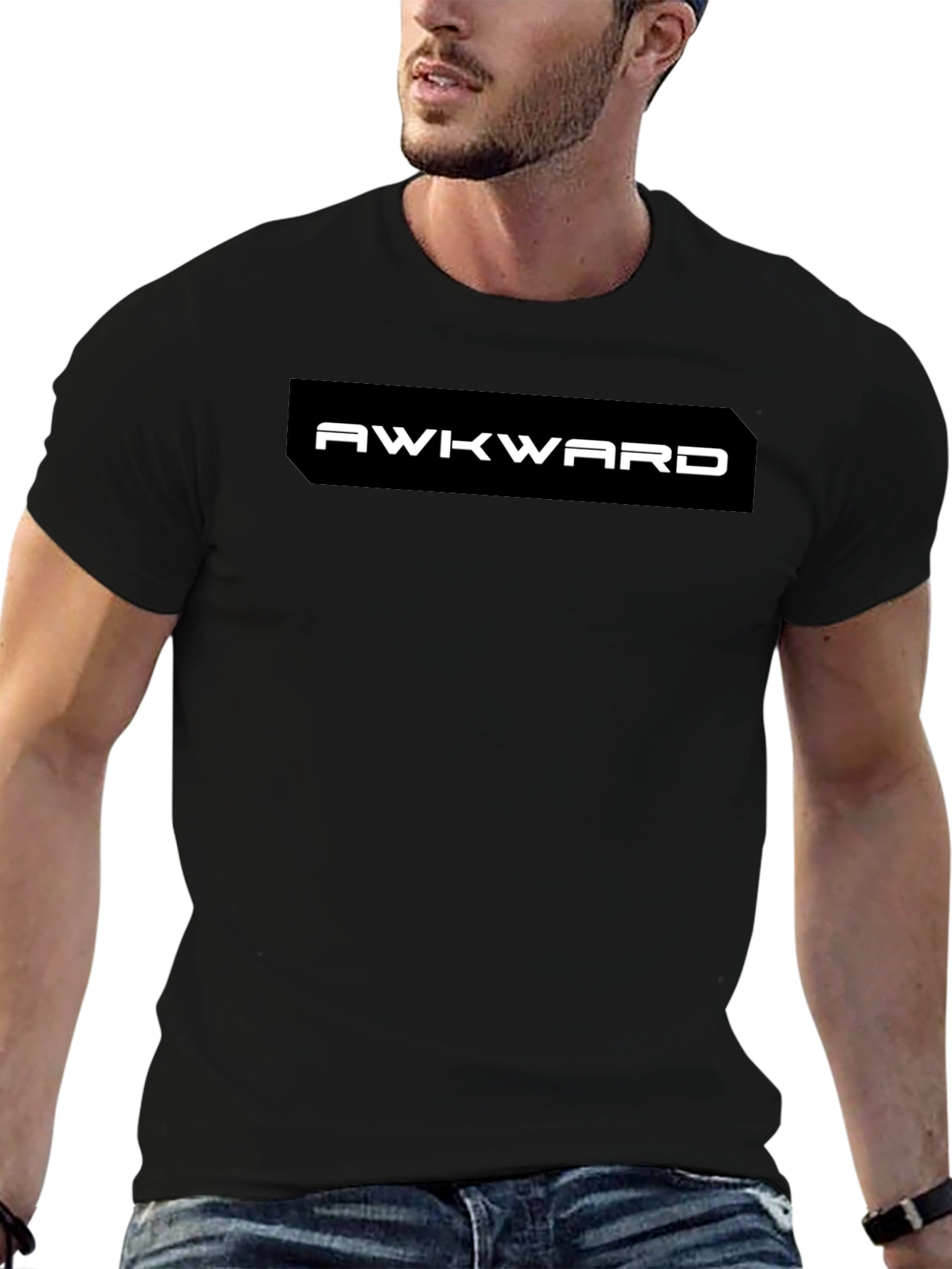 Black Awkward Graphic Tee - Black Casual T-Shirt view 6