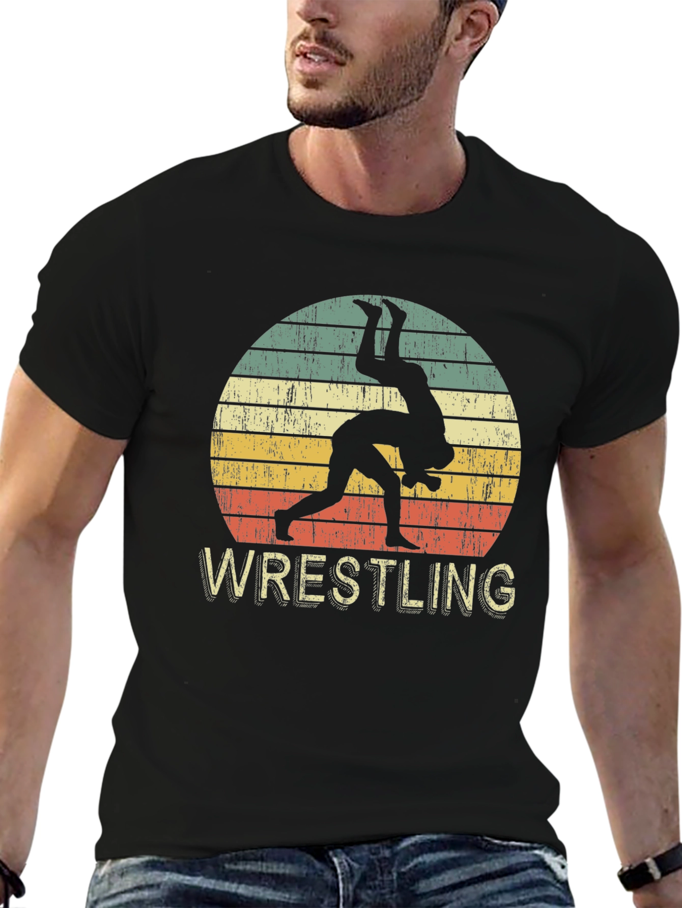 Black Vintage Wrestling Sunset T-Shirt view 6