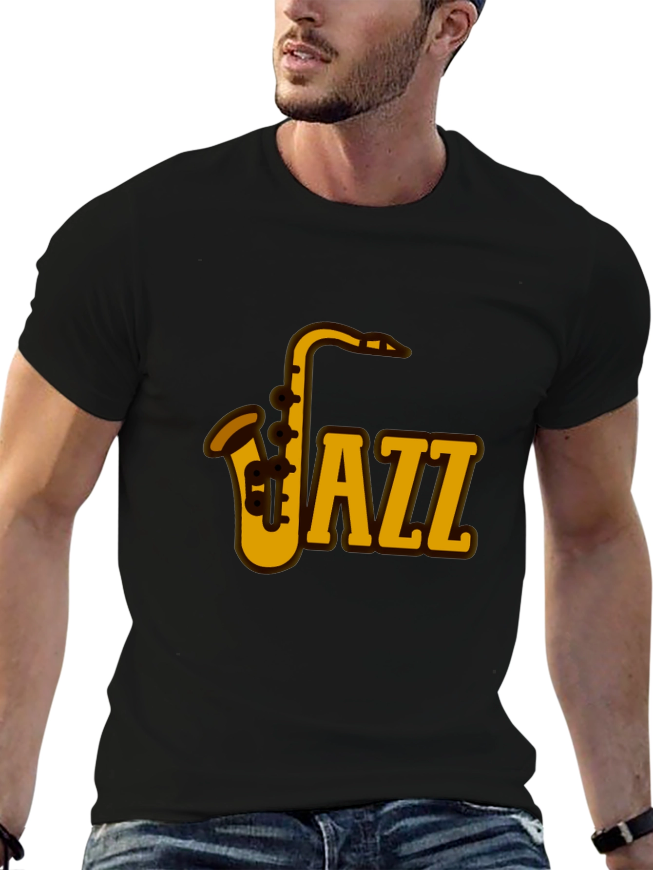 Black Jazz Saxophone Graphic Tee - Music Lover's T-Shirt view 6