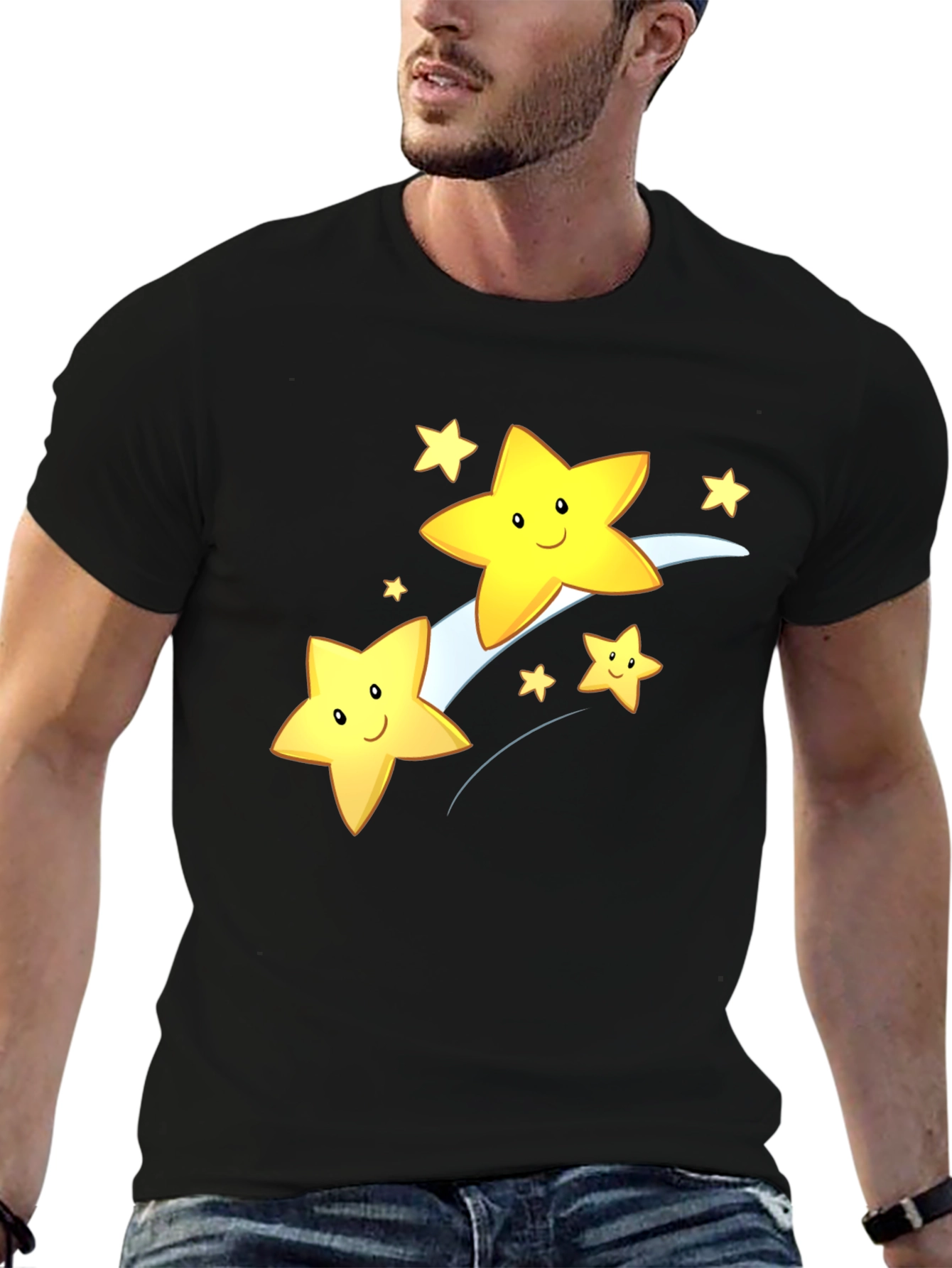 Black Shooting Star Graphic Tee - Black Cotton Blend view 6