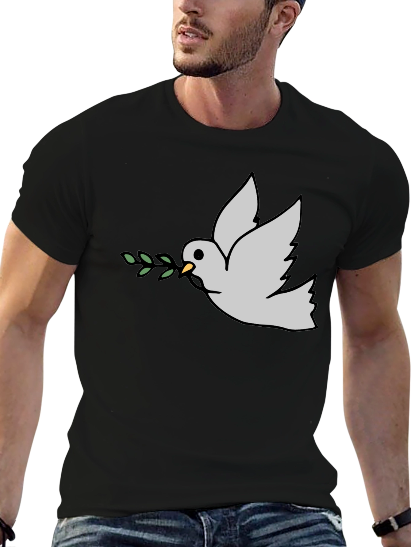 Black Peace Dove Graphic Tee - Black Casual T-Shirt view 6