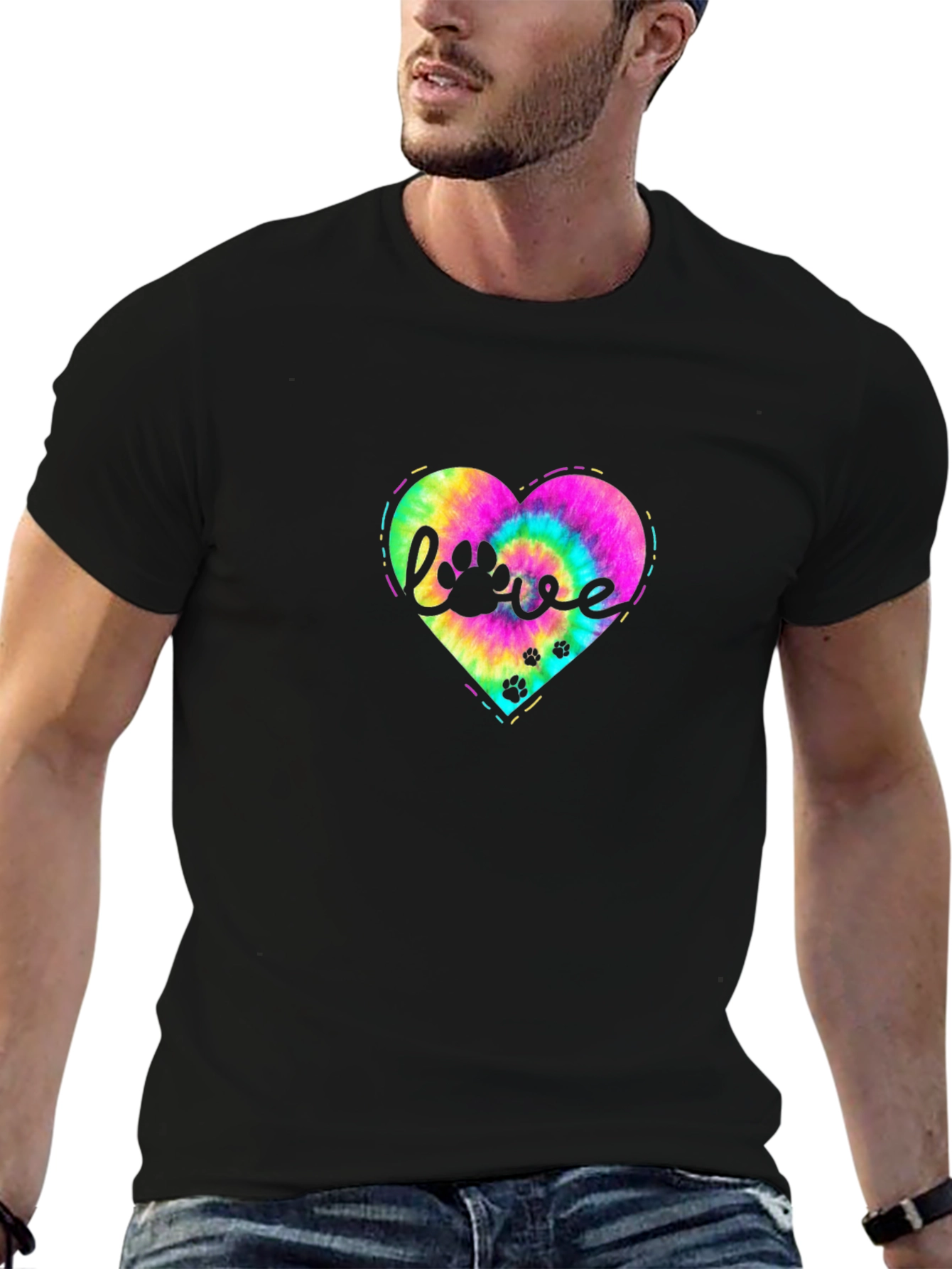 Black Love Paw Tie Dye Heart T-Shirt view 6