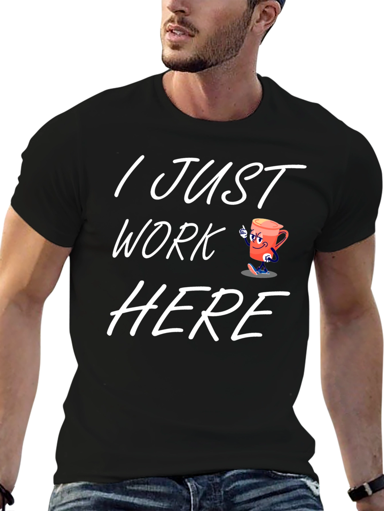 Black I Just Work Here Graphic Tee - Novelty T-Shirt view 6