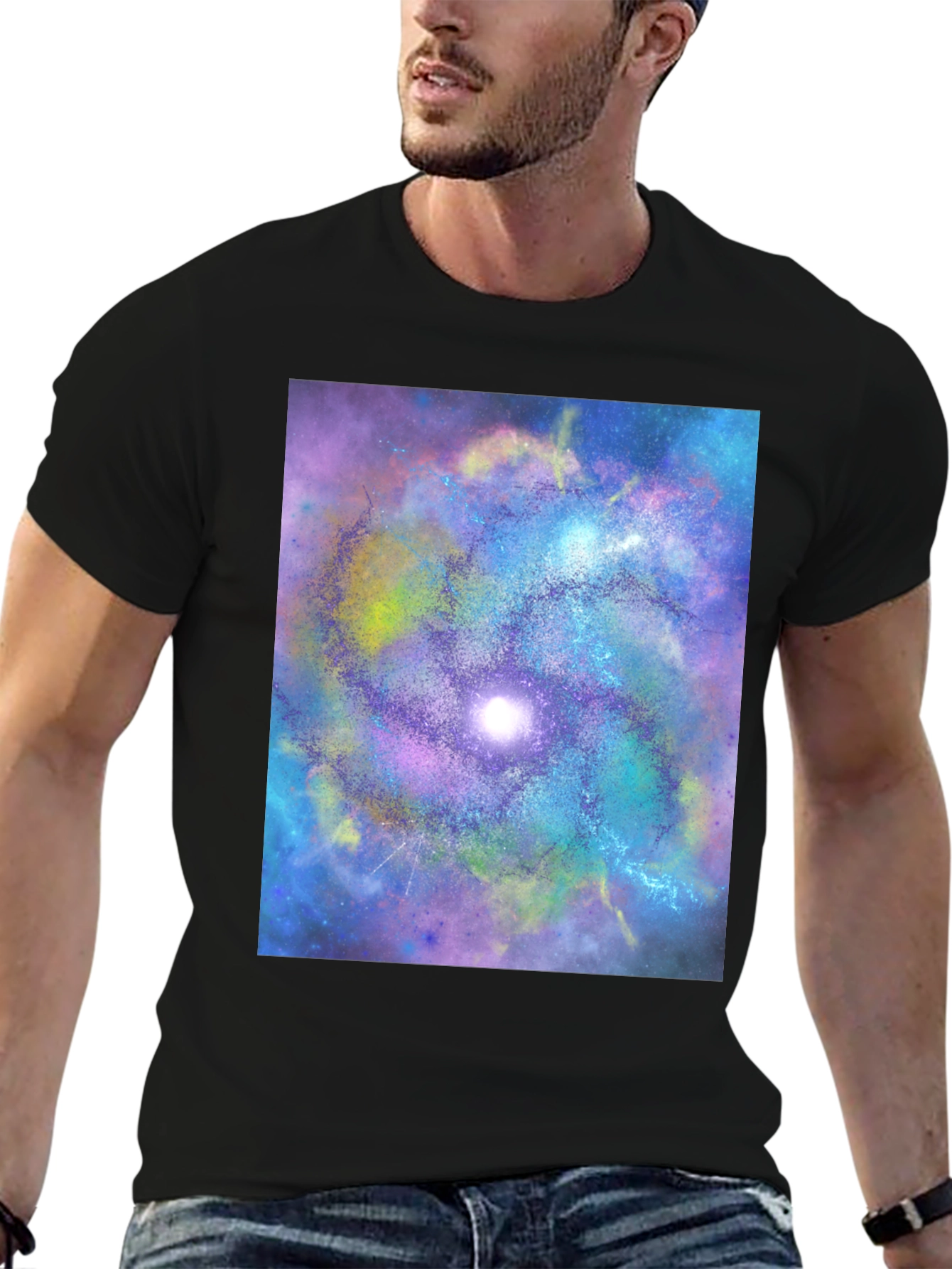 Black Galaxy Swirl Graphic Tee - Black Cotton Comfort view 6