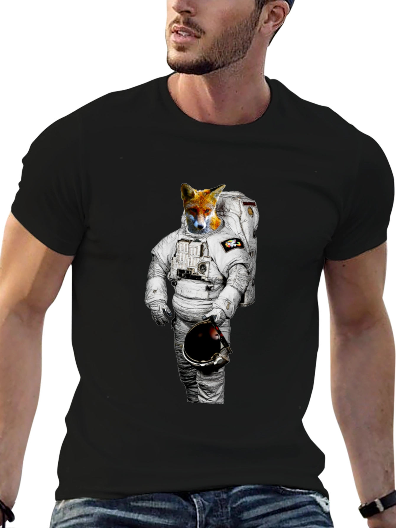Black Fox Astronaut Graphic Tee - Mens Black T-Shirt view 6