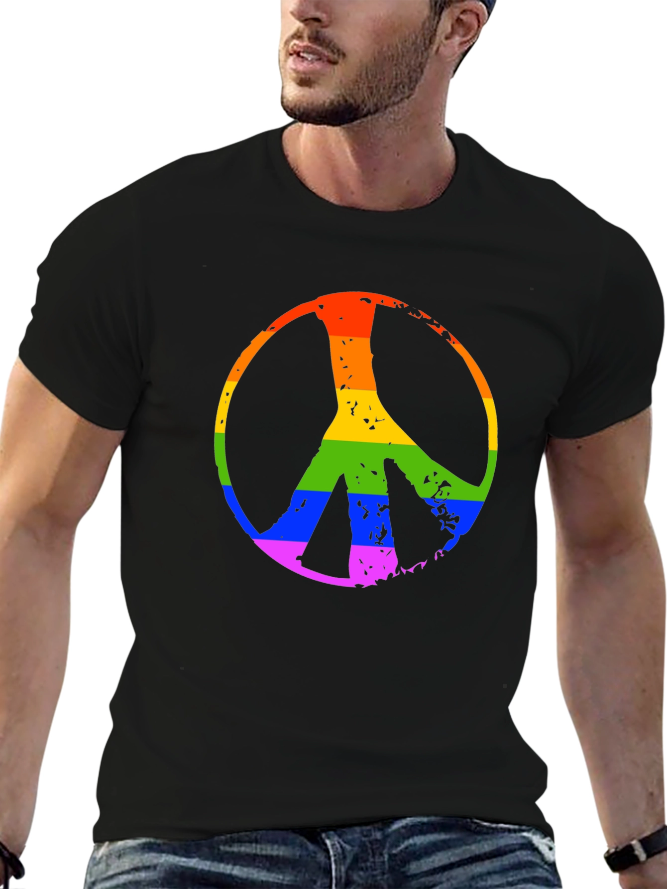 Black Rainbow Peace Sign Black T-Shirt view 6