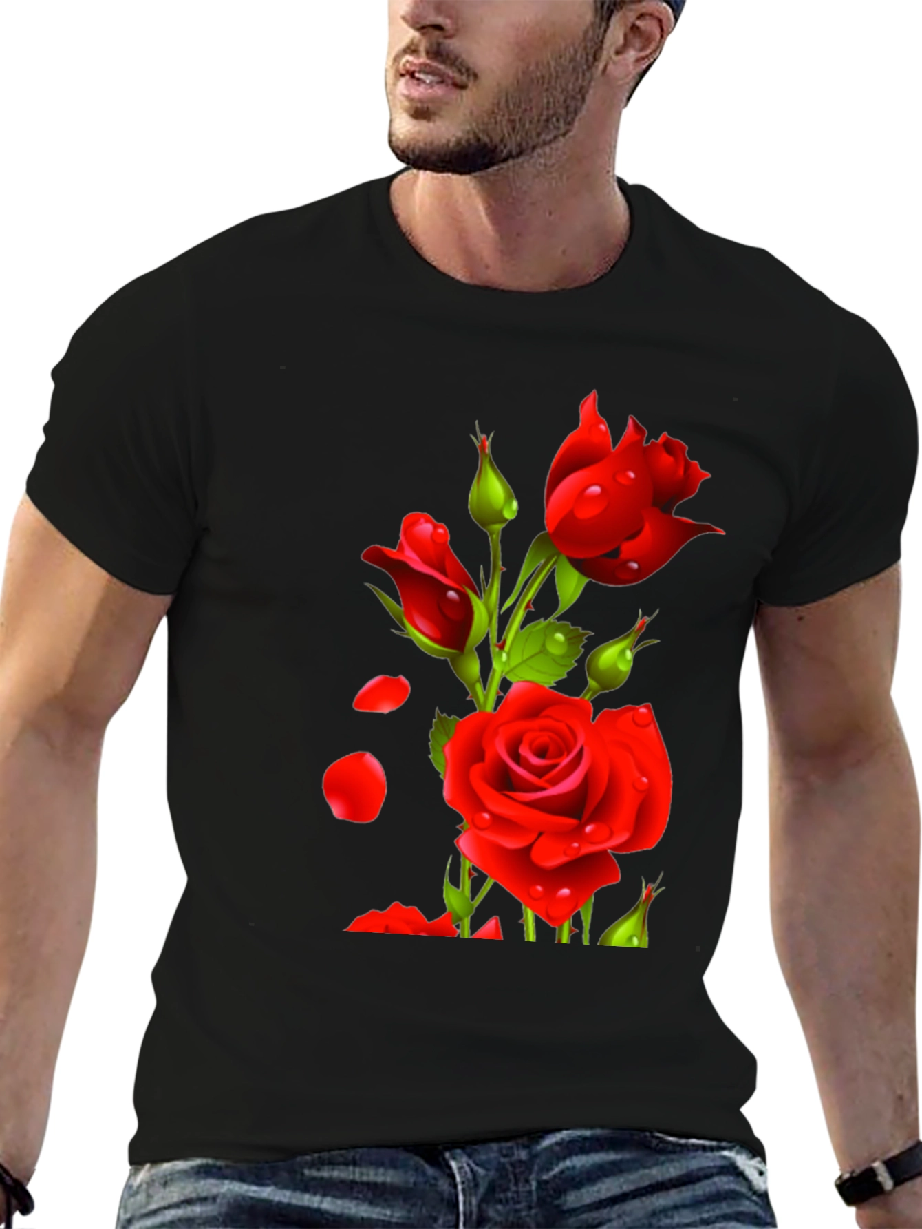 Black Men's Black Rose Graphic T-Shirt view 6
