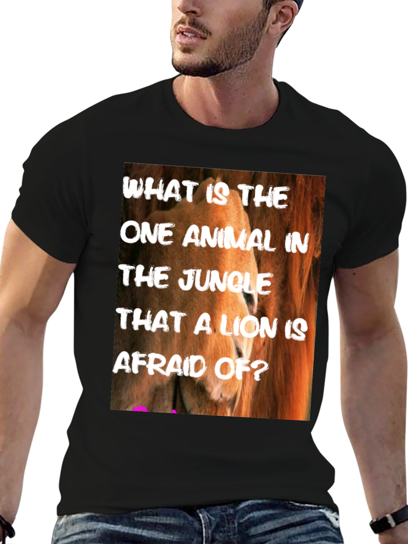 Black Lion Riddle Graphic Tee - Jungle Humor T-Shirt view 6