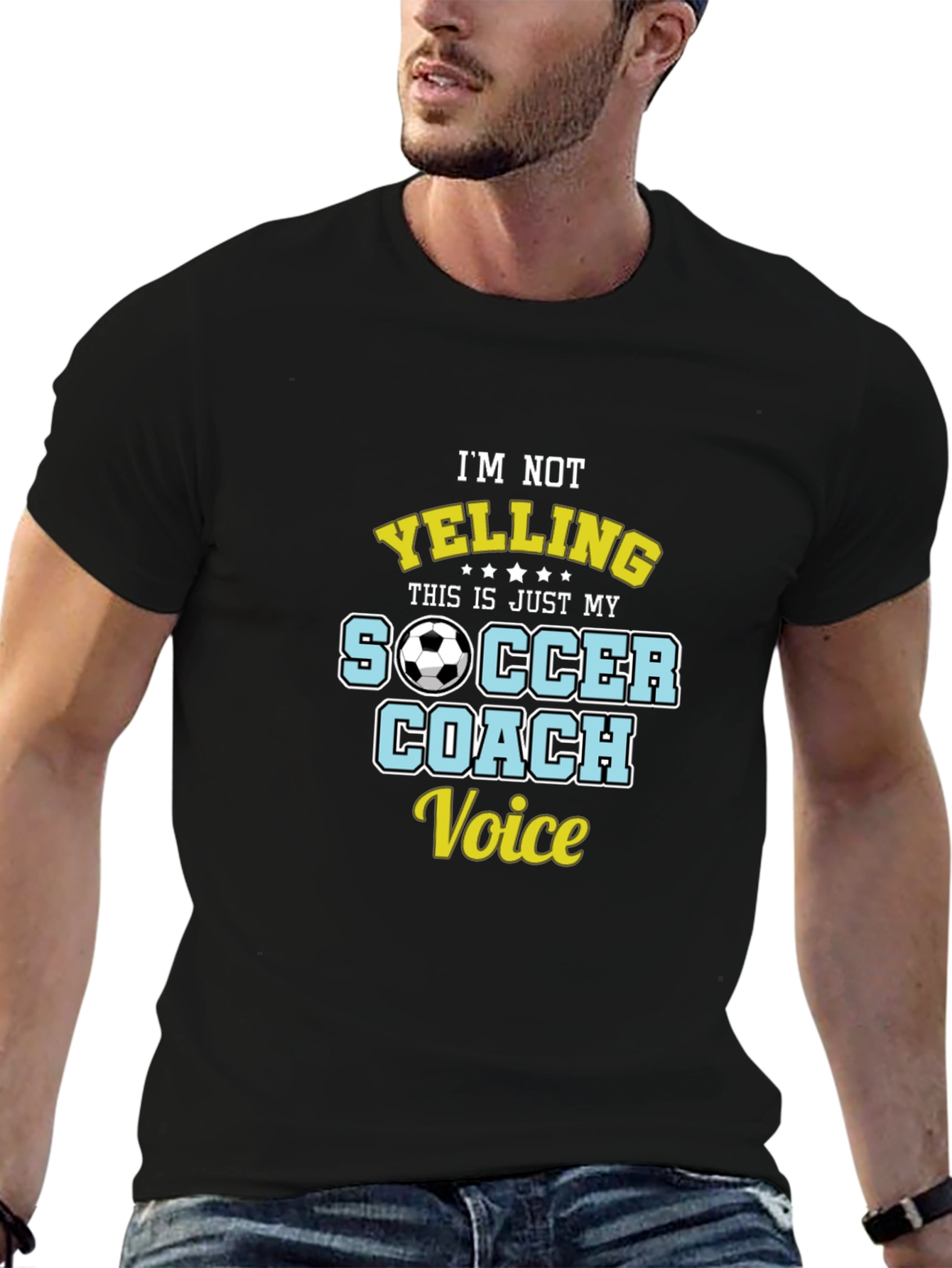 Black Soccer Coach T-Shirt - I'm Not Yelling view 6