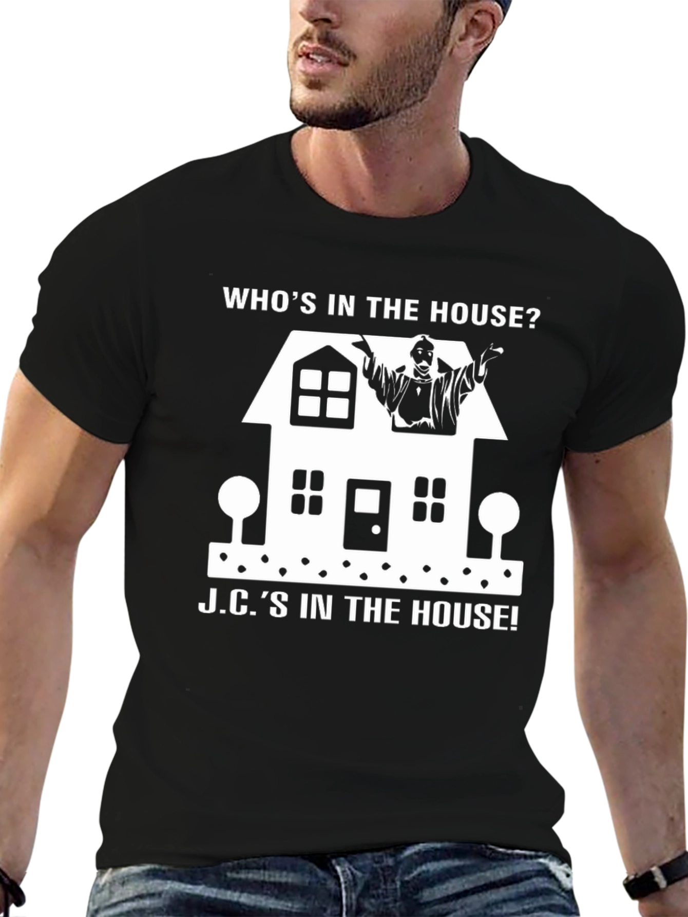 Black Who's in the House? Graphic Novelty T-Shirt view 6